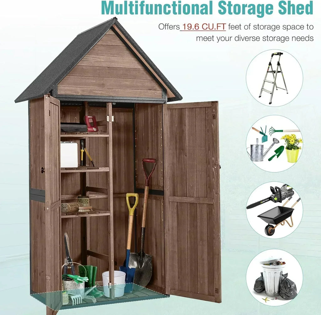 Sheds Outdoor Storage Garden Shed with Metal Frame Structure Adjustable Shelves Capacity Storage