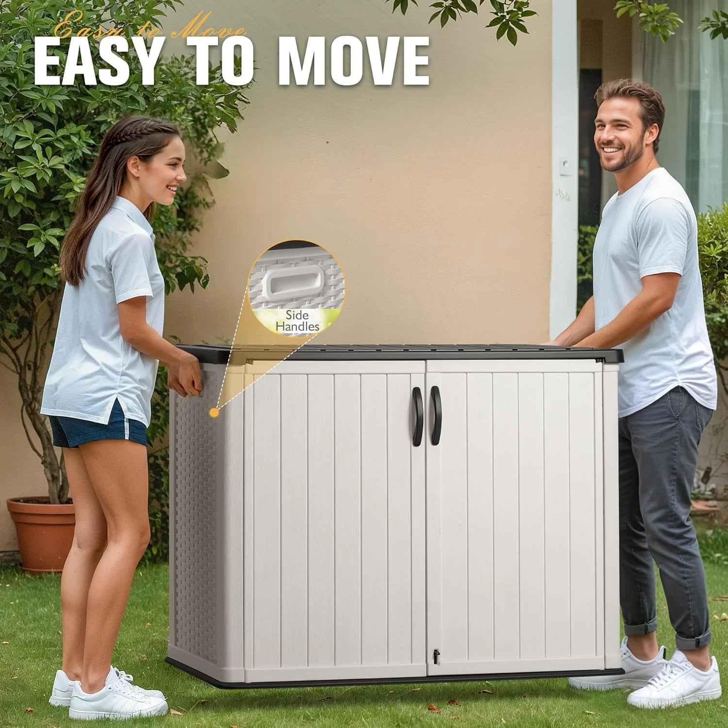 Greesum Outdoor Horizontal Storage Shed 27 Cu.ft Resin Large Storage Box for Garden Patio