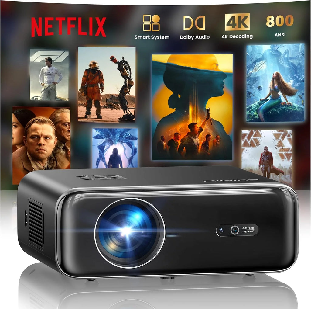 [Built-in Official Apps/4K Support] Smart Outdoor Projector with WiFi and Bluetooth