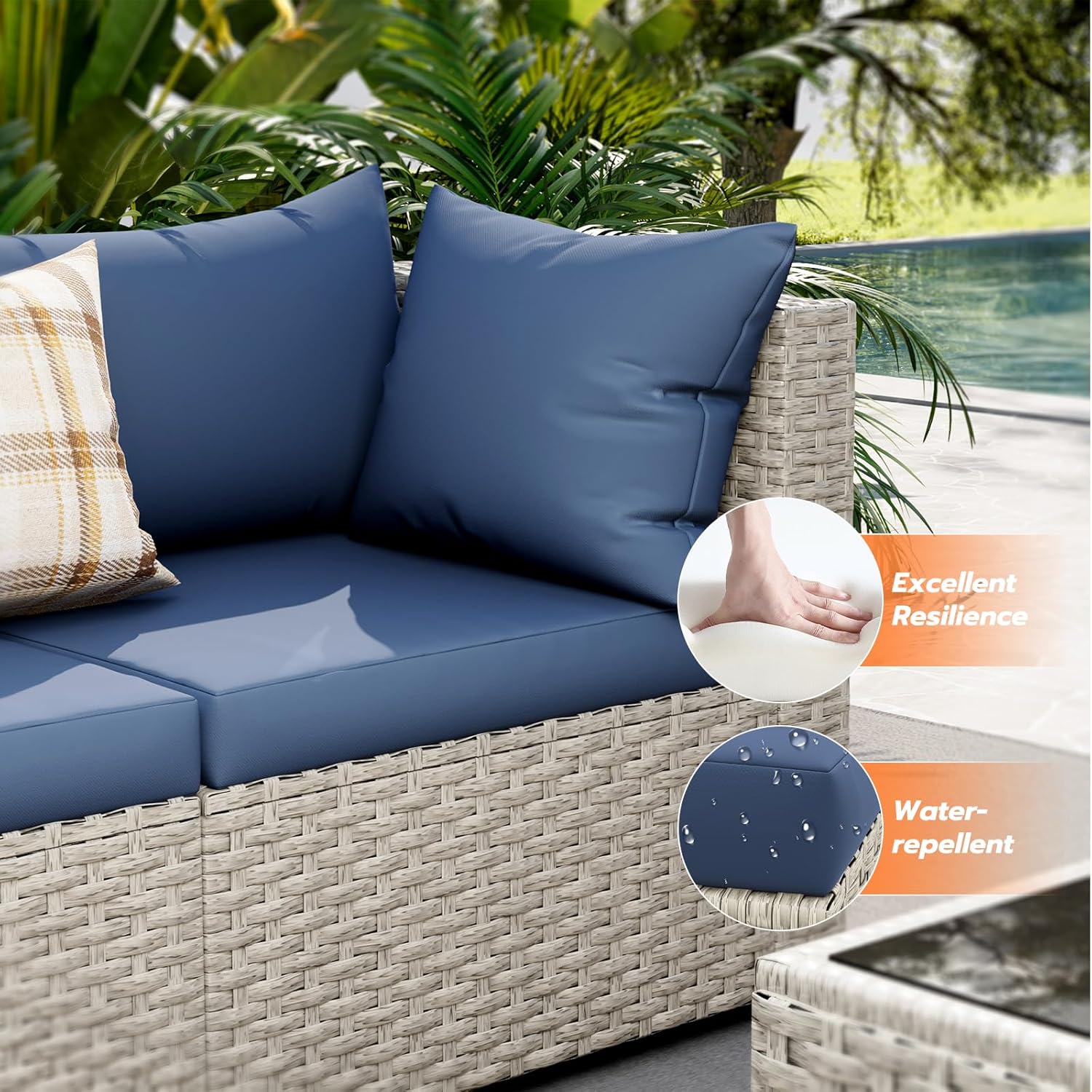 UDPATIO Outdoor Patio Furniture Set 7-Piece PE Wicker Sectional Sofa Outdoor Conversation Set