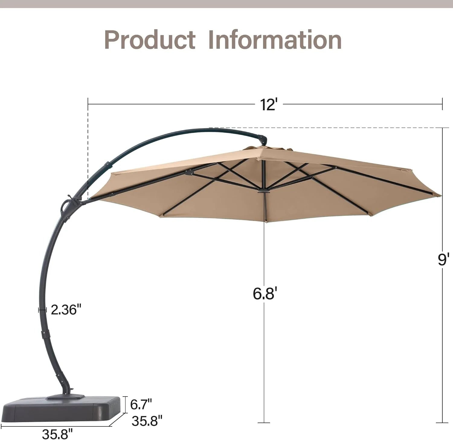LAUSAINT HOME Outdoor Patio Umbrella with Base included, 11 FT Deluxe Curvy Cantilever Umbrella Heavy Duty Offset Hanging Umbrella with 360° Rotation for Market, Pool, Garden, Backyard, Deck (Beige)