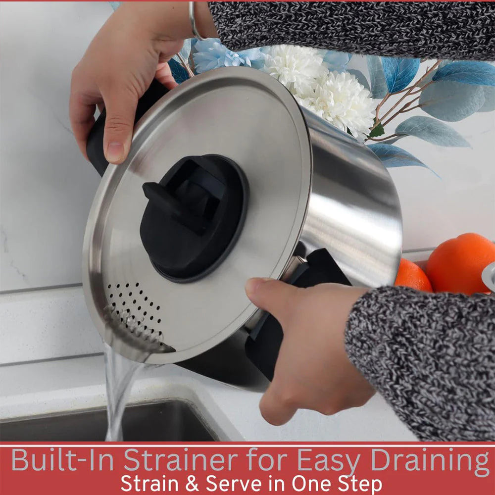 6 Piece Stainless Steel Nesting Camping Cookware Set with Detachable Handle Frying Pan