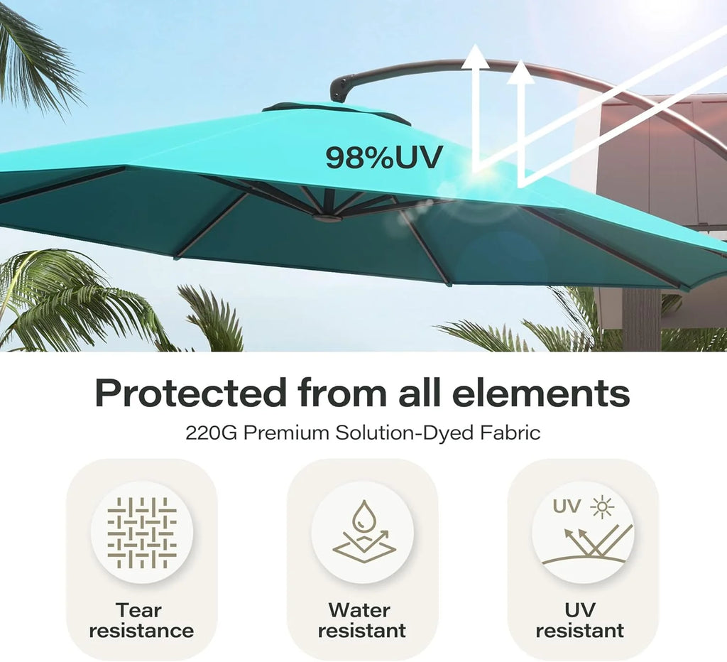 LAUSAINT HOME Outdoor Patio Umbrella with Base included, 11 FT Deluxe Curvy Cantilever Umbrella Heavy Duty Offset Hanging Umbrella with 360° Rotation for Market, Pool, Garden, Backyard, Deck (Beige)