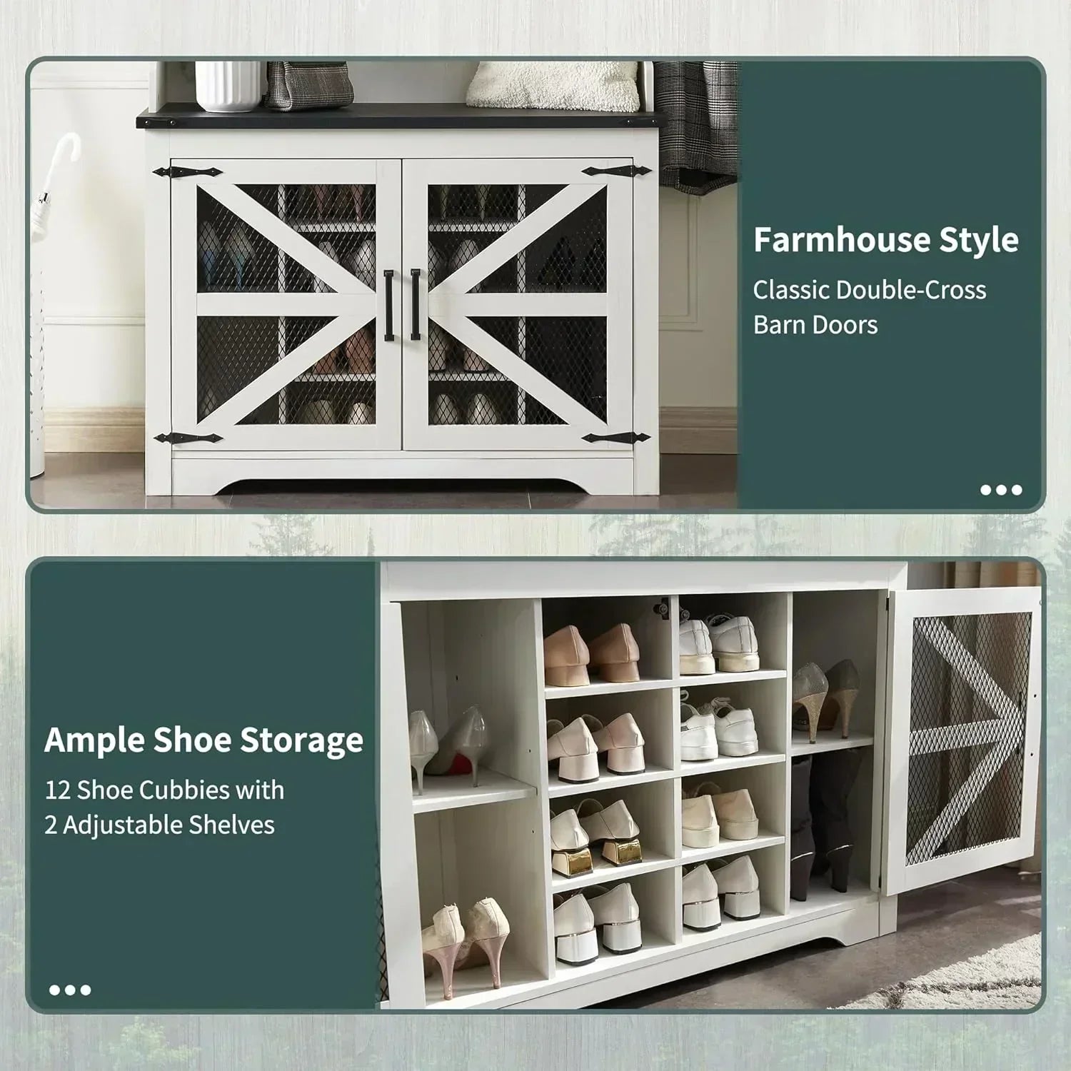 JXQTLINGMU 59-inch Farmhouse Foyer Tree Shoe Storage Entryway Bench Foyer Coat Rack Cabinet