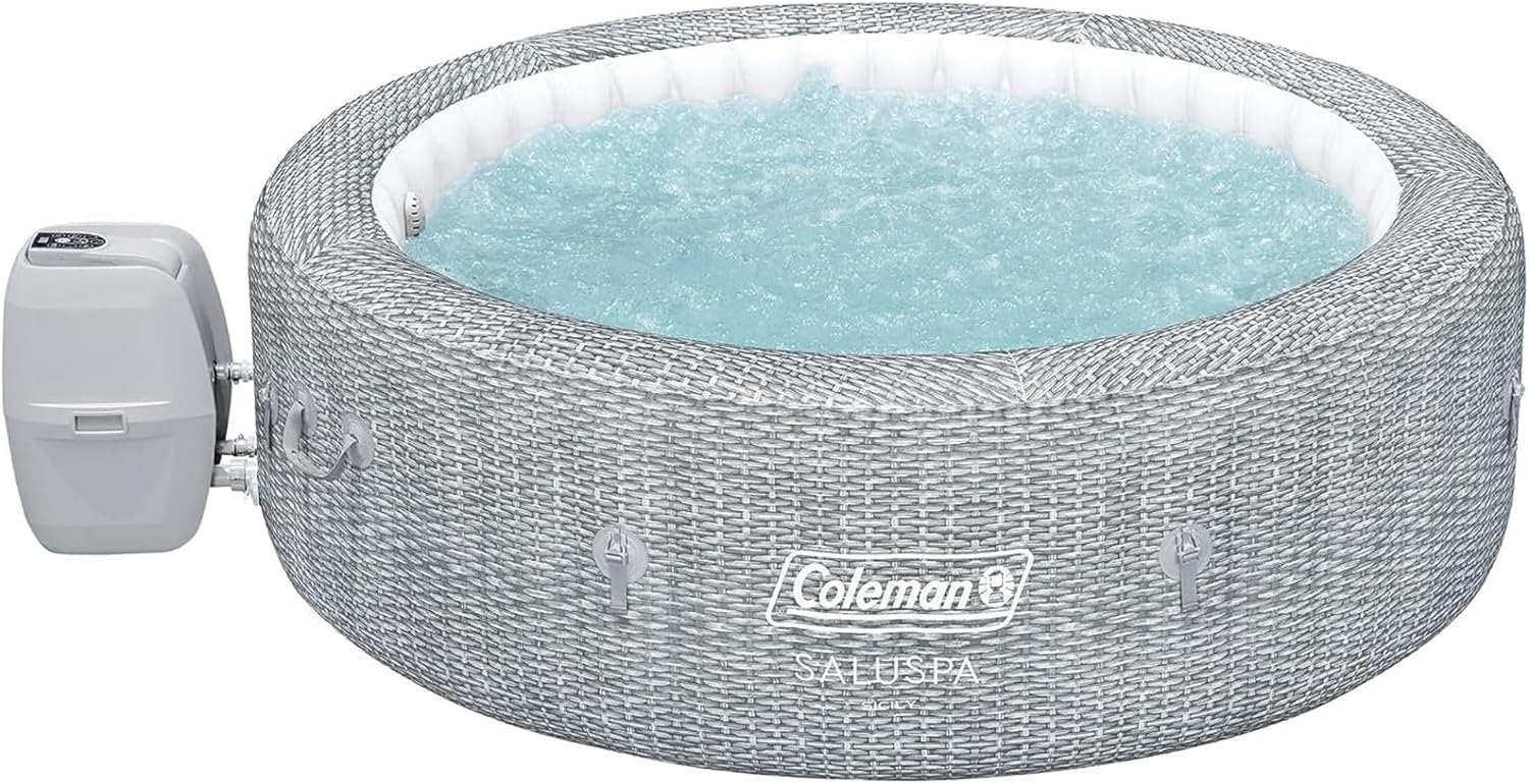 SaluSpa Sicily AirJet 7 Person Inflatable Hot Tub Round Portable Outdoor Spa 180 Soothing AirJets