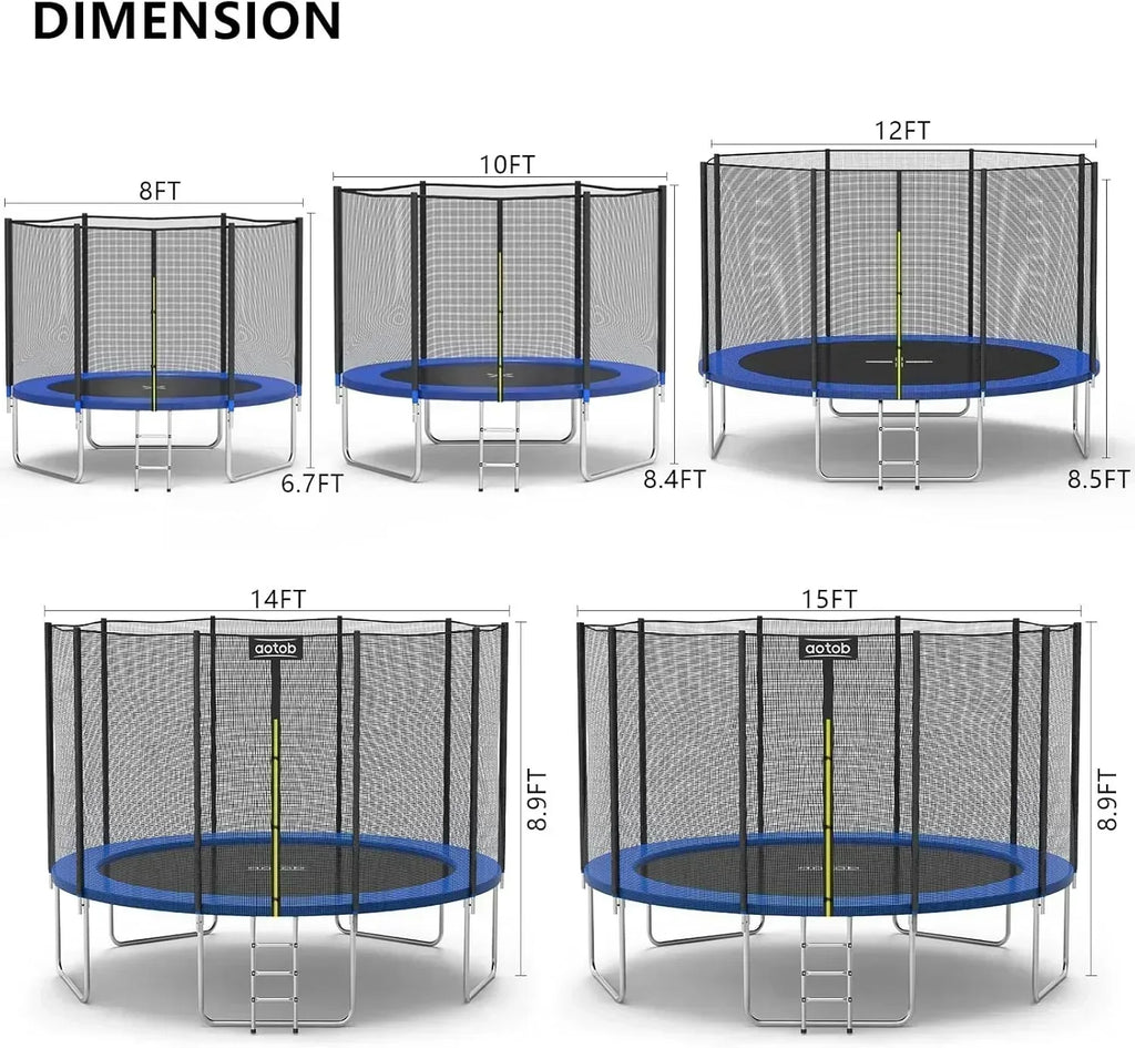 AOTOB 8FT 10FT 12FT 14 FT 15FT Trampoline with Safety Enclosure Net Outdoor Trampoline