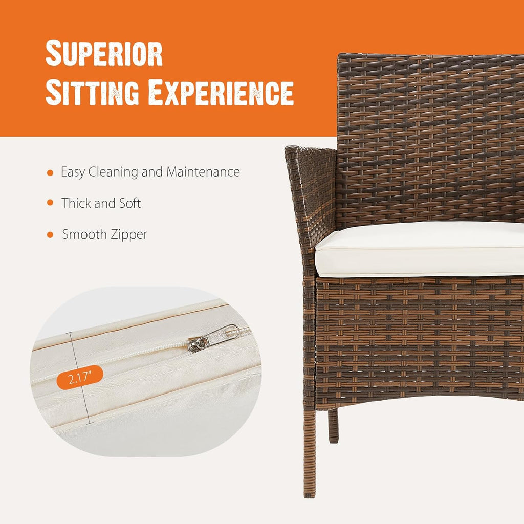 Sweetcripy Patio Furniture Set 3 Pieces Outdoor Furniture with Soft Cushion and Glass Table
