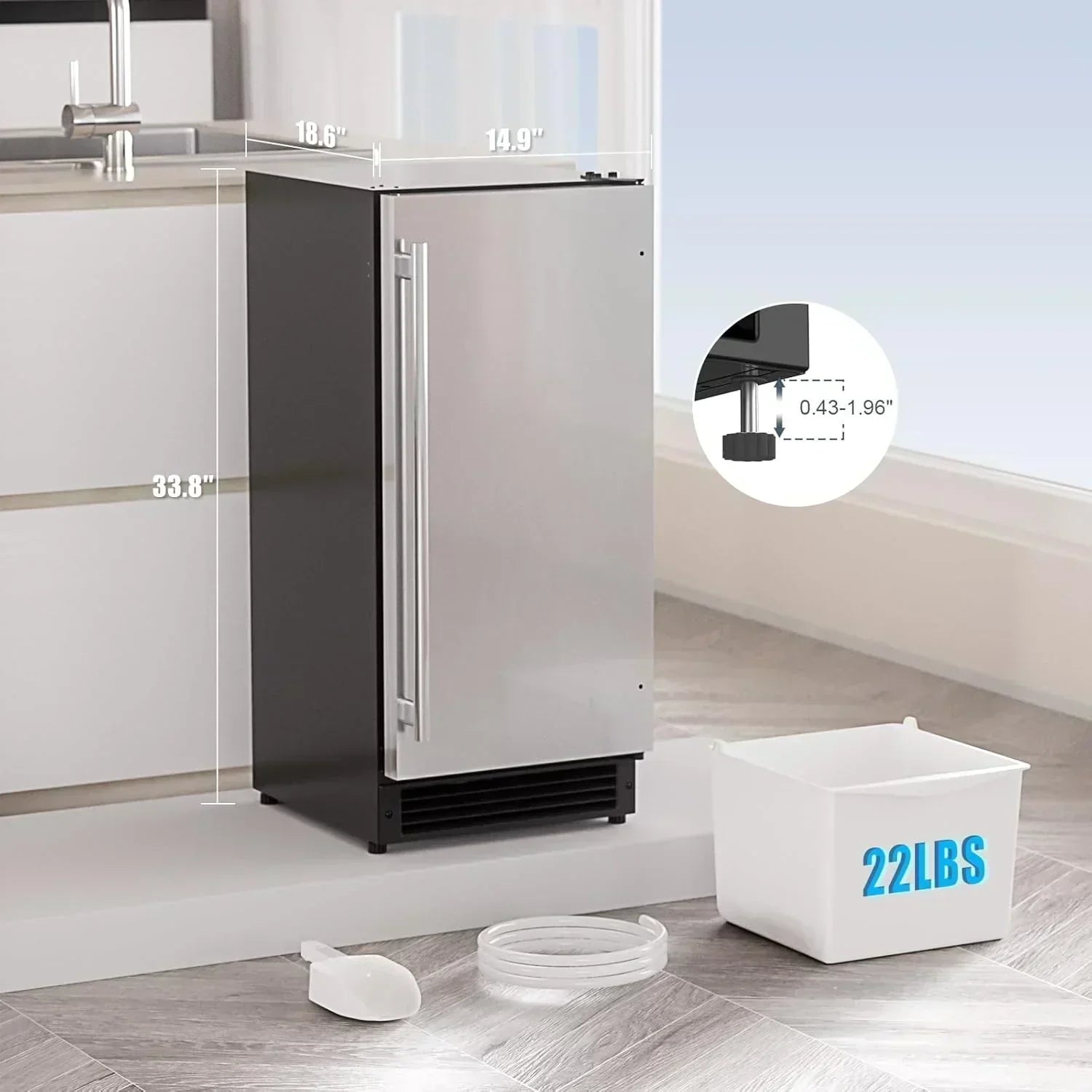COTLIN 15 W Drainless Under Counter Ice Maker 22 LBS Storage Bin Free Standing
