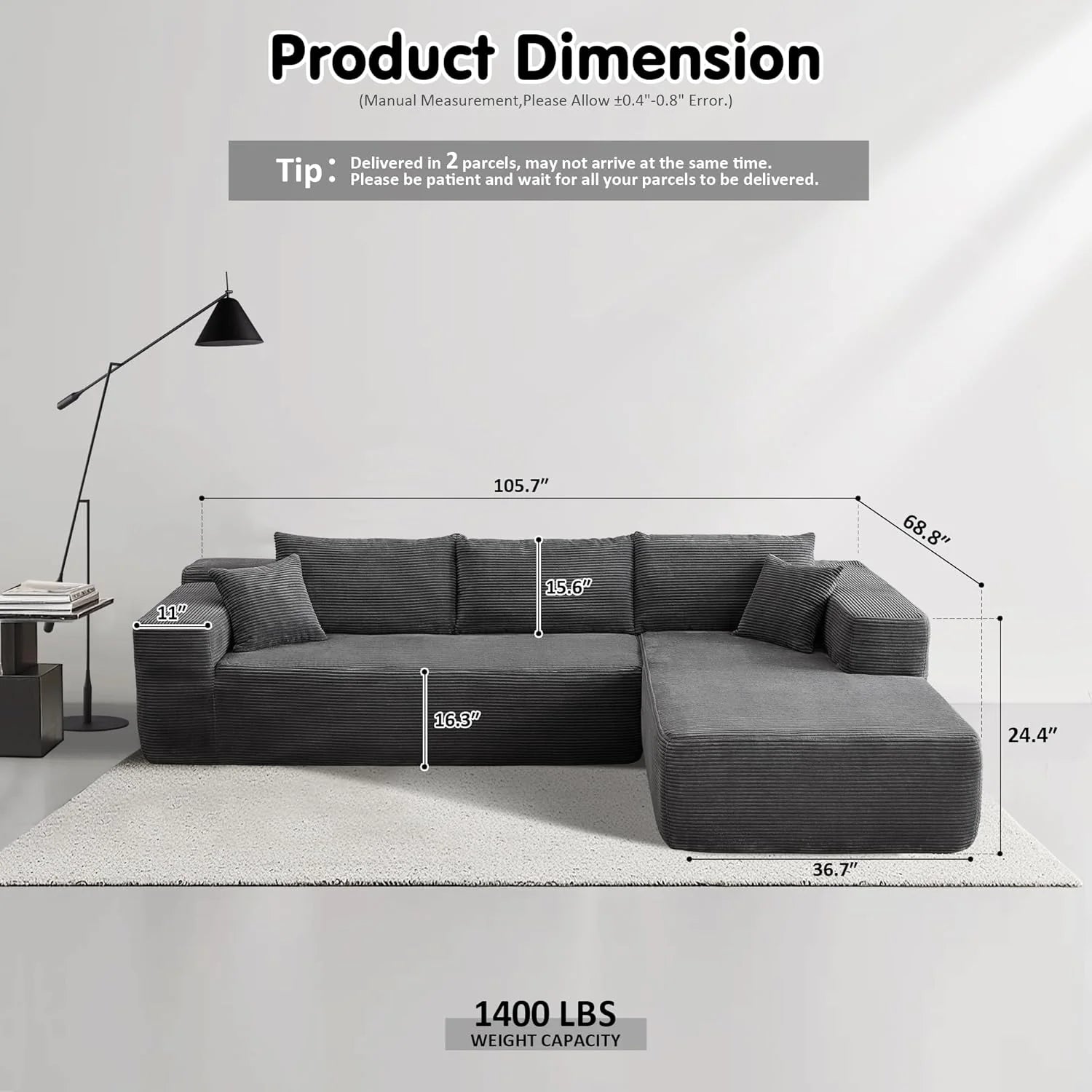 Ovios 104 Cloud Section Sofa L-shaped lounge chair, modern modular sofa