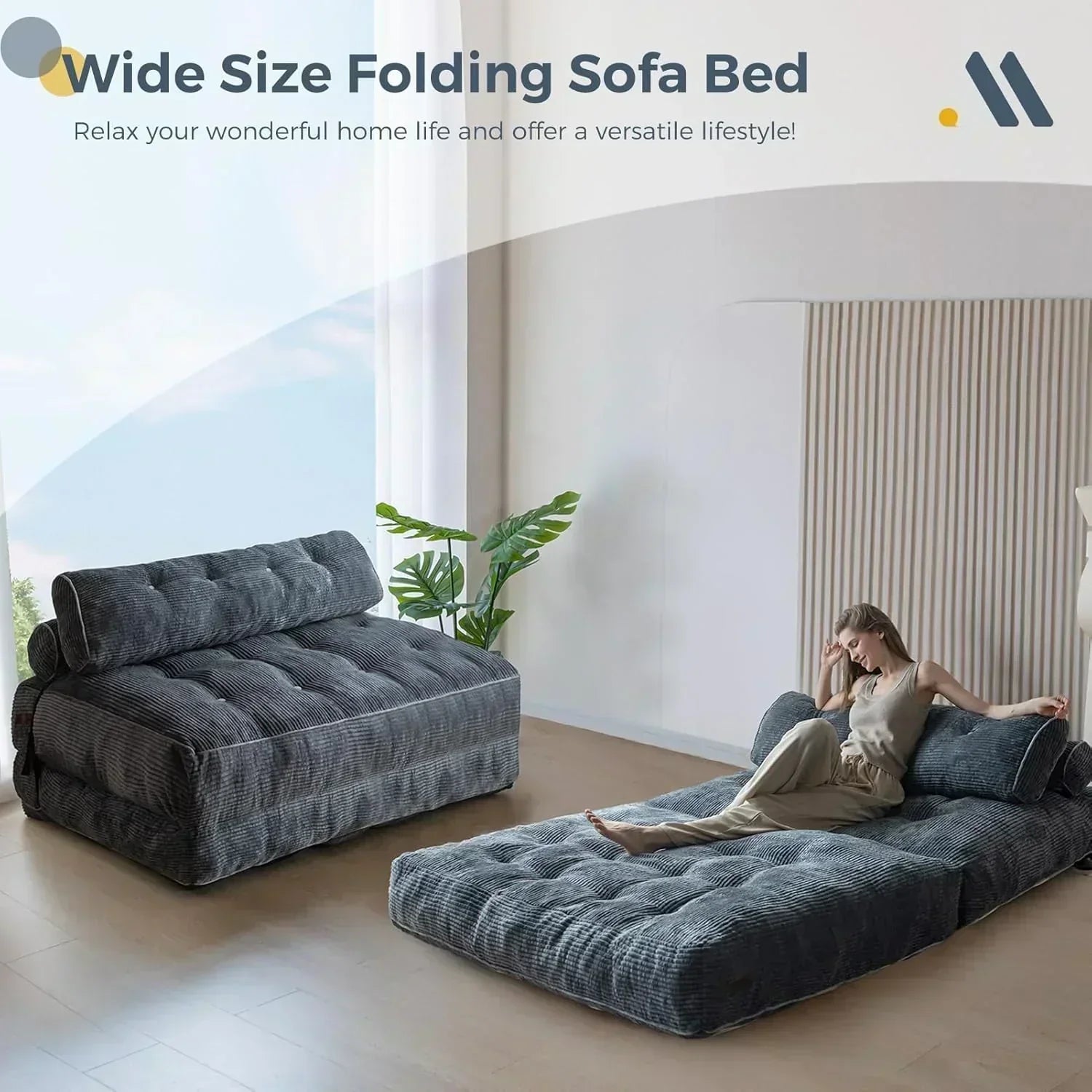 MAXYOYO Folding Sofa Bed Convertible Sleeper Chair with Pillow Foldable Mattress with Back Support