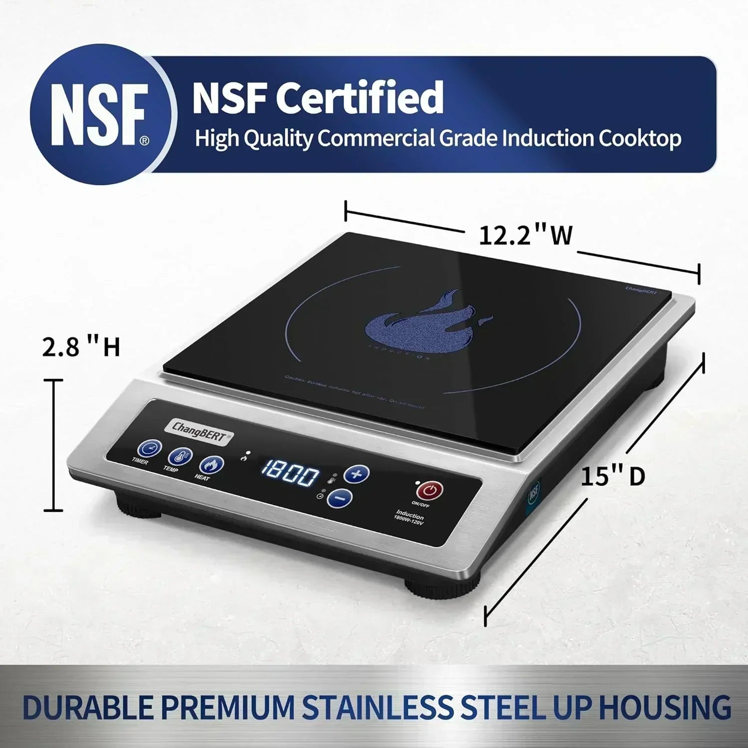 Induction Cooktop Portable Cooker with 8-inch Heating Coil Stainless Steel Countertop Burner