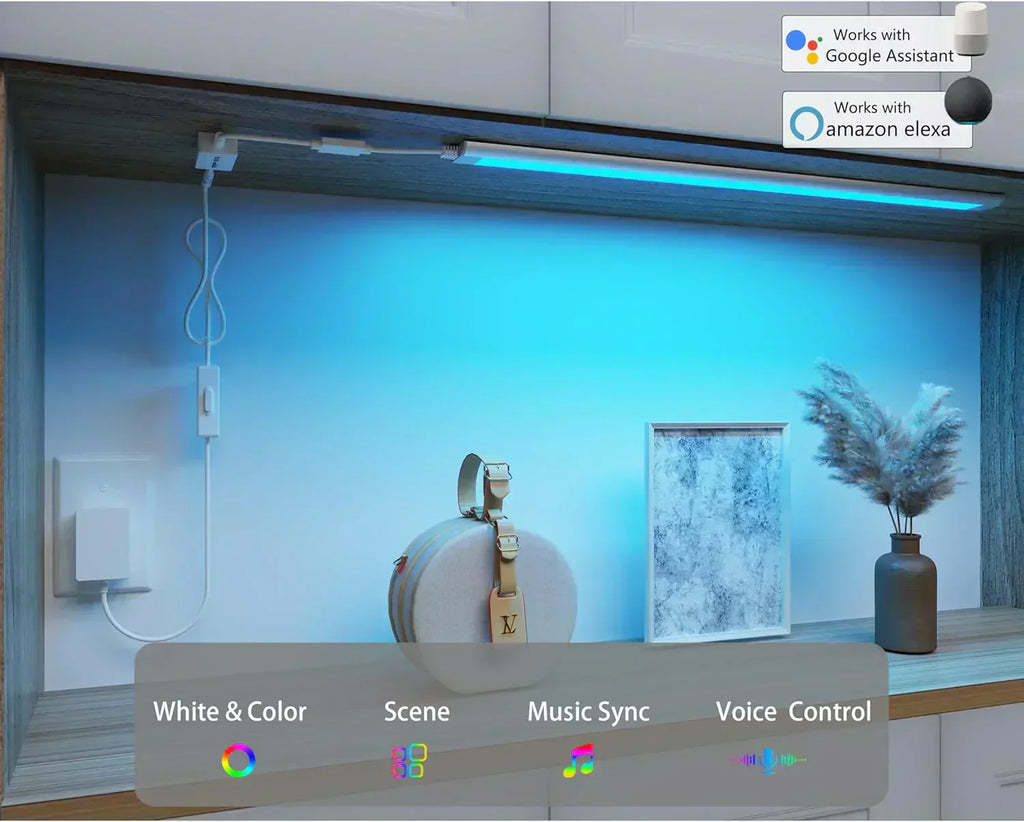 Smart under-cabinet lighting strip white and color-changing dimmable