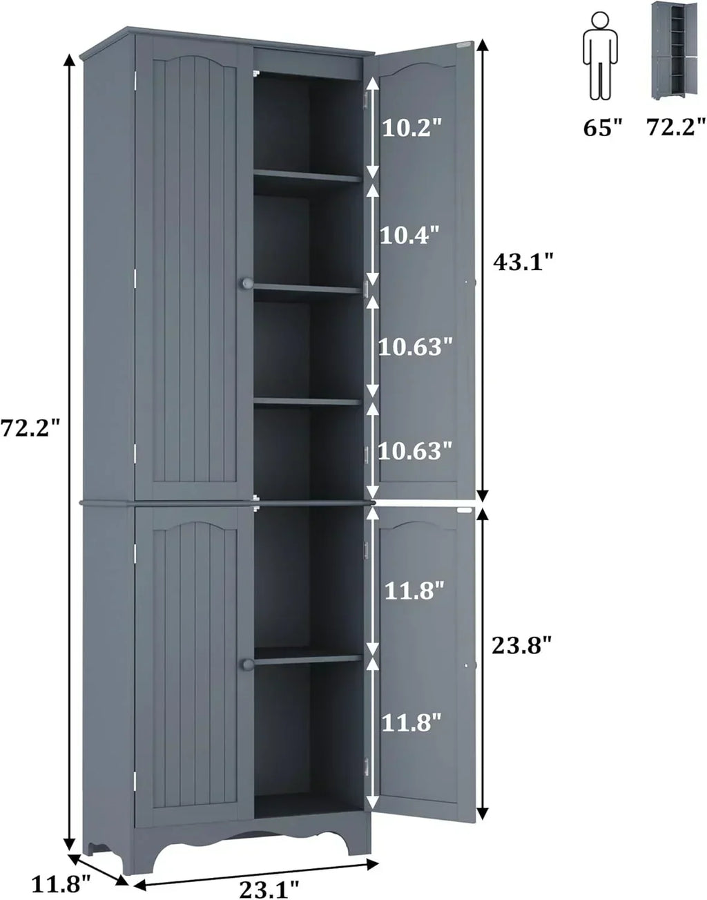 Tall Pantry Cabinet Freestanding Storage Cabinet Wooden Kitchen Pantry with 4 Doors