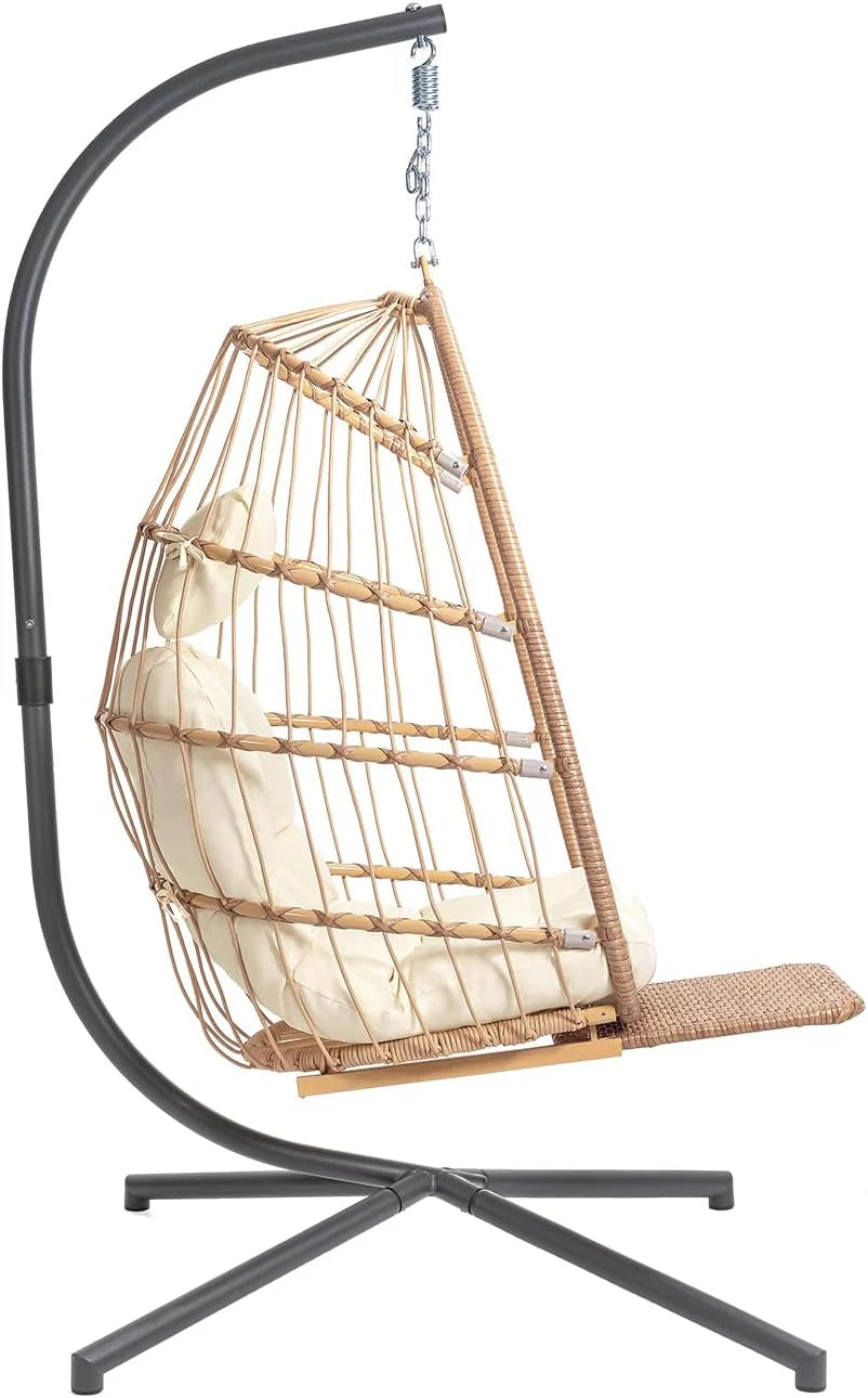 Yechen Indoor Outdoor Egg Hanging Chair Patio Wicker Swing Egg Chair Indoor Swinging Chair