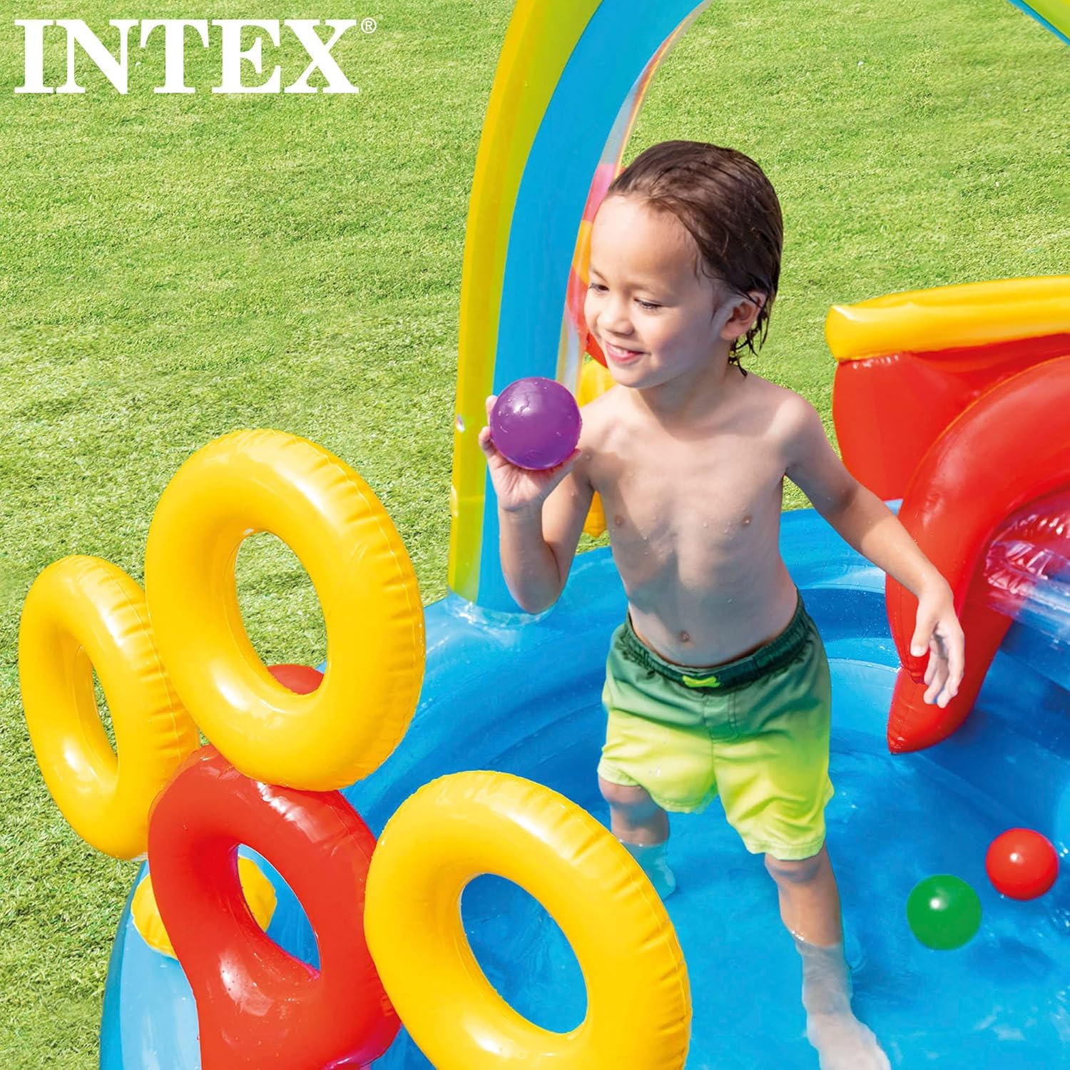 Intex 96 x 78 x 28 Inflatable Jungle Adventure Play Center Spray Kiddie Pool - Backyard Kids Water Slide, Outdoor Blow-Up Splash Pad for Toddlers