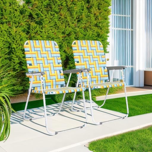 VINGLI Patio Lawn Webbed Folding Chairs Set of 2 Outdoor Beach Portable Lawn Chair