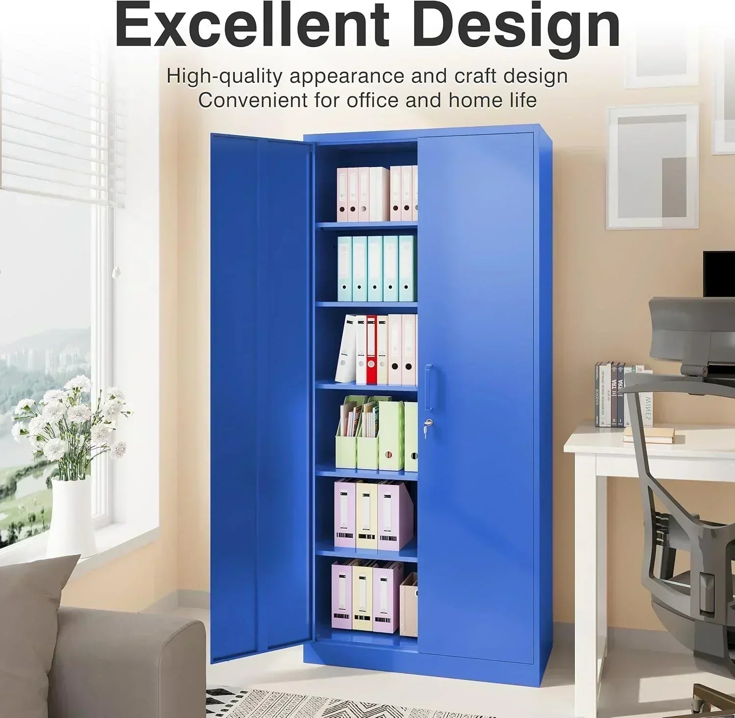 Metal Storage Cabinet with 2 Doors and 6 Shelves Black Metal Cabinet Garage Storage Cabinet