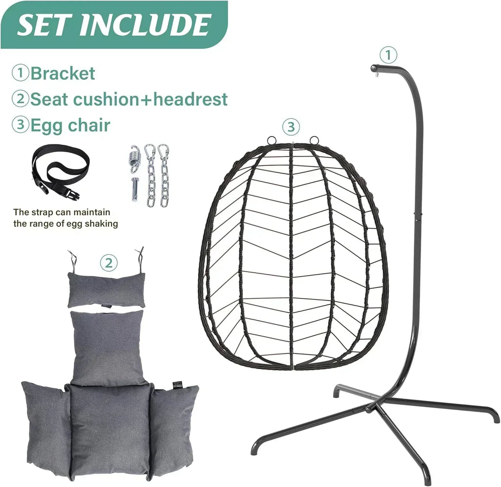 Hanging Egg Chair with Stand Swinging Egg Chair Outdoor Hanging Basket Chair with Cushion
