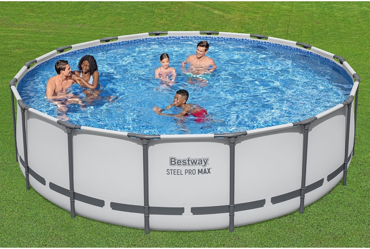 Steel Pro MAX 14 Foot x 48 Inch Round Metal Frame Above Ground Outdoor Swimming Pool Set