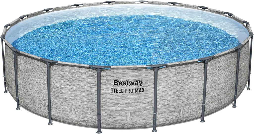 Steel Pro MAX 14 Foot x 48 Inch Round Metal Frame Above Ground Outdoor Swimming Pool Set