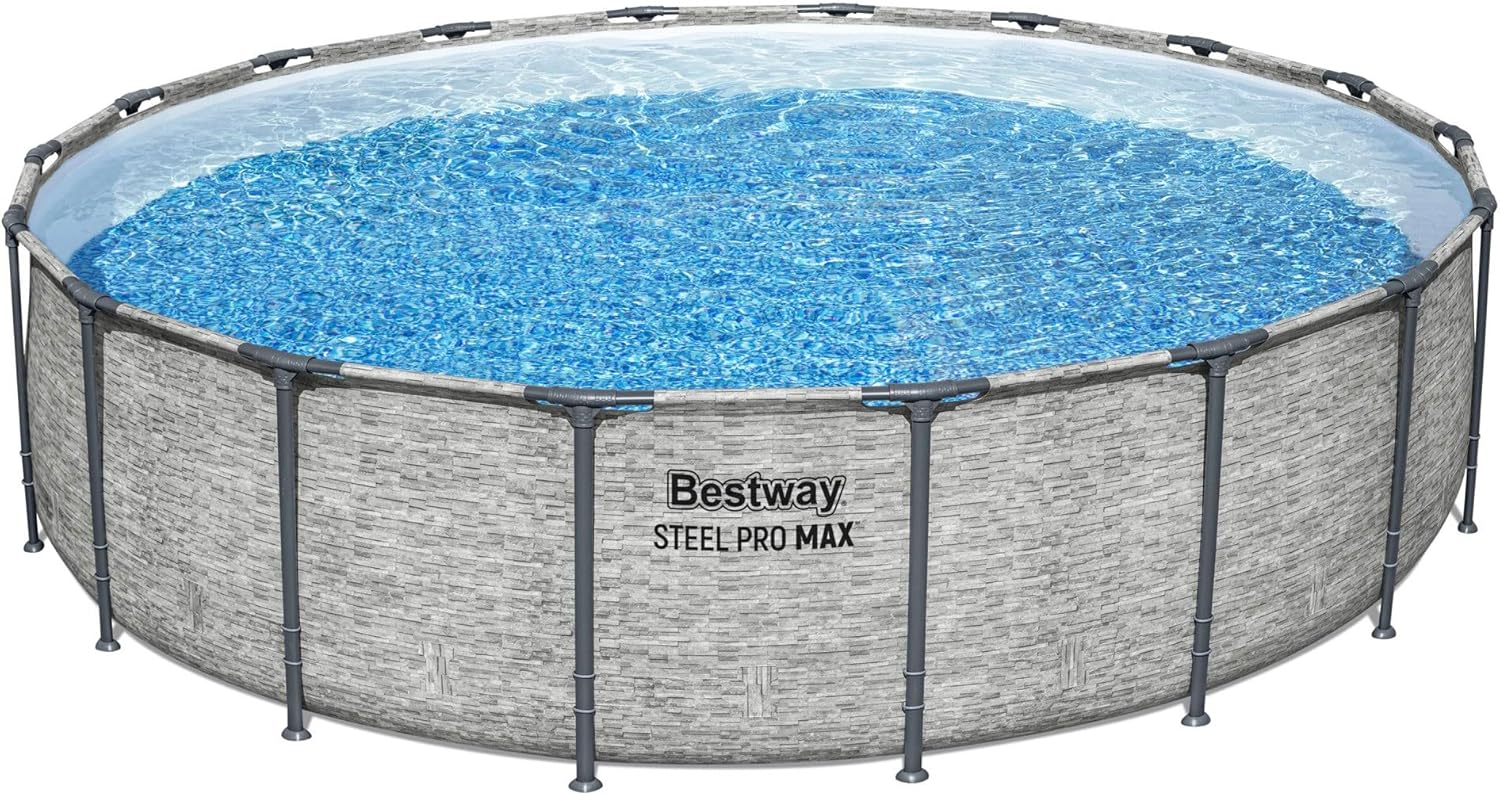 Steel Pro MAX 14 Foot x 48 Inch Round Metal Frame Above Ground Outdoor Swimming Pool Set