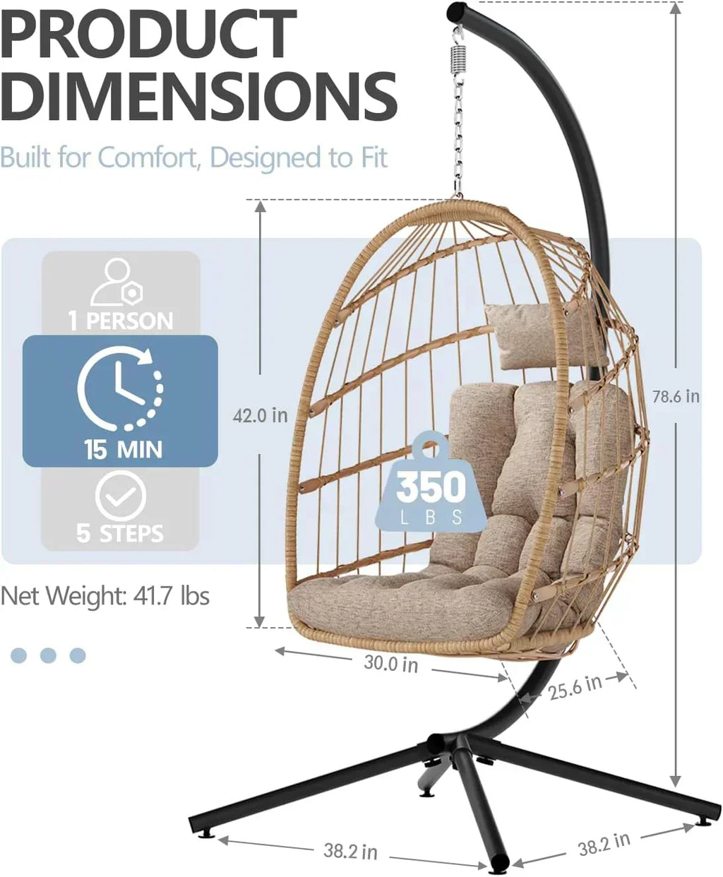 SWITTE Egg Chair Outdoor with Stand Indoor Wicker Hanging Egg Swing Chair with Cushion