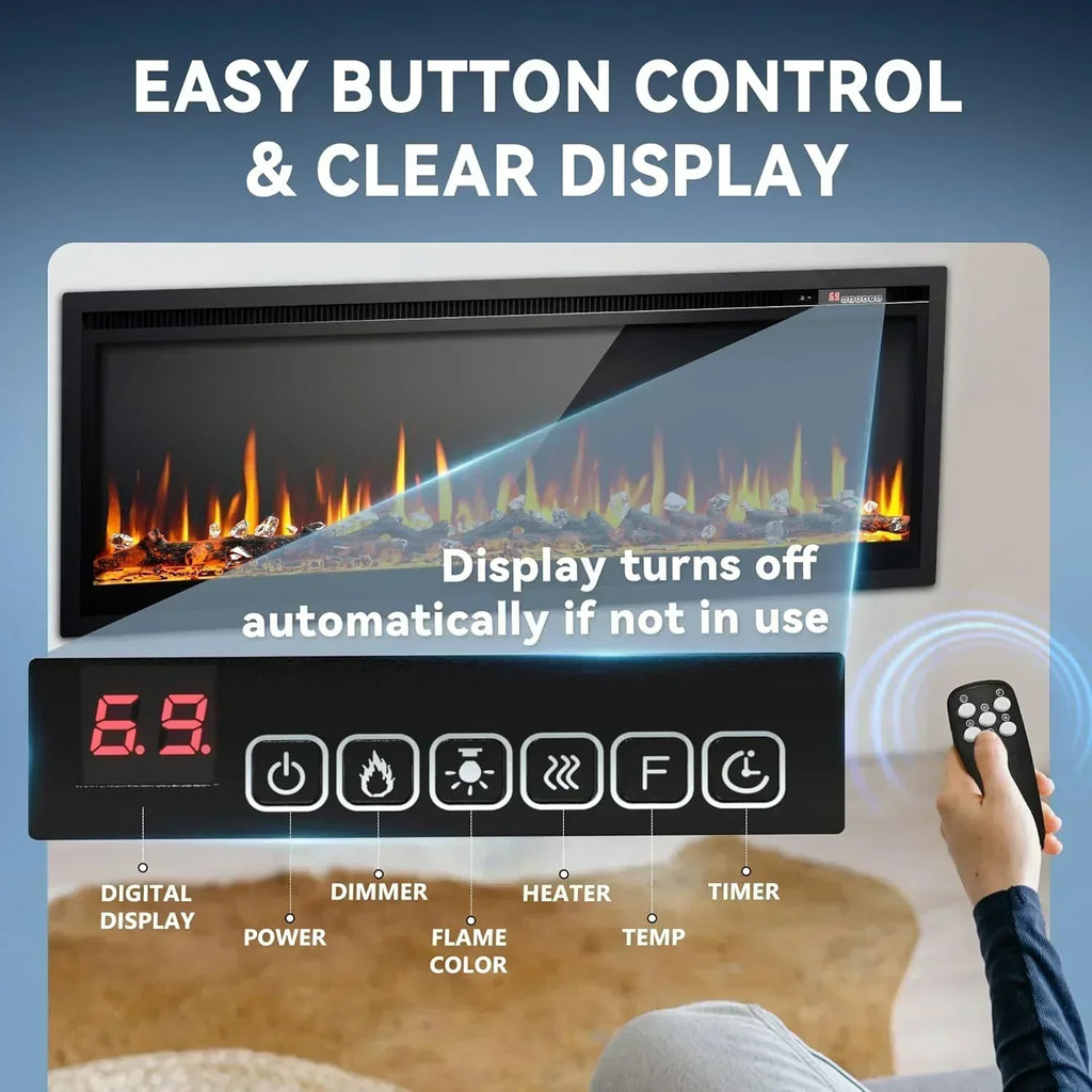EUHOMY 50 Inch Electric Fireplace Wall Recessed Adjustable Flame Color Fireplace Heater