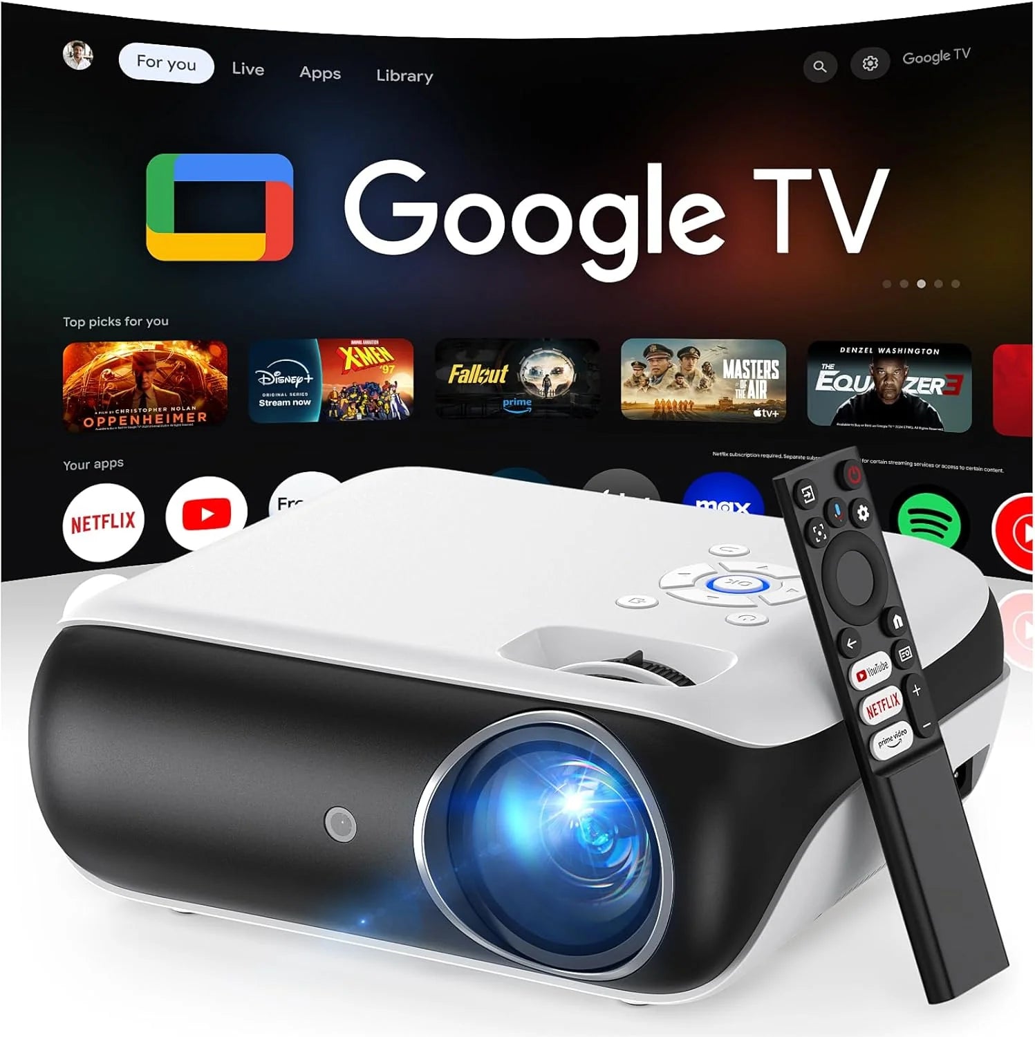 Official Licensed Google TV Smart Projector, HAPPRUN 4K UHD Home Theater