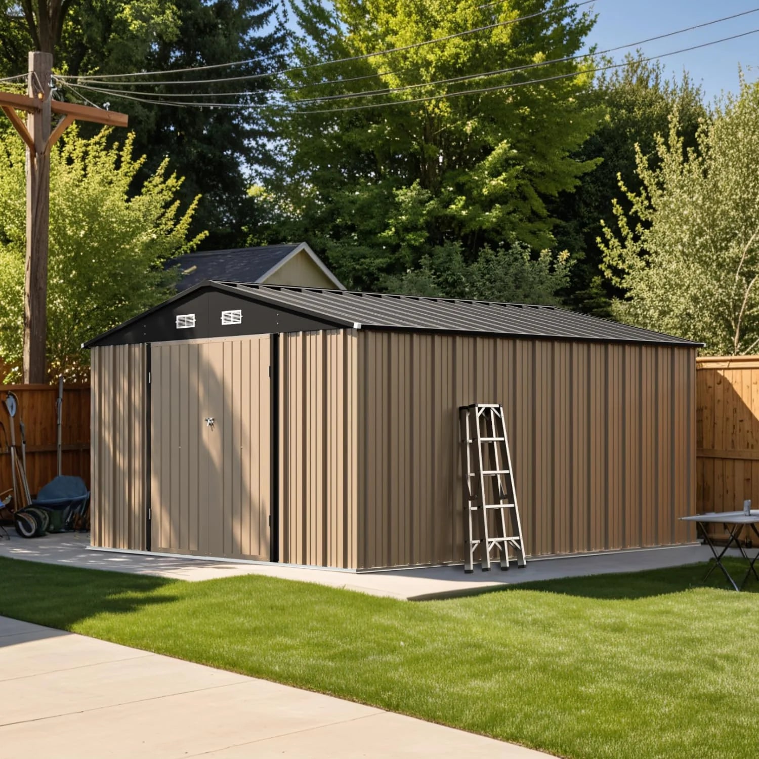 Patiowell 5x3 FT Outdoor Storage Shed Tool Shed with Sloping Roof and Lockable Door Metal Shed