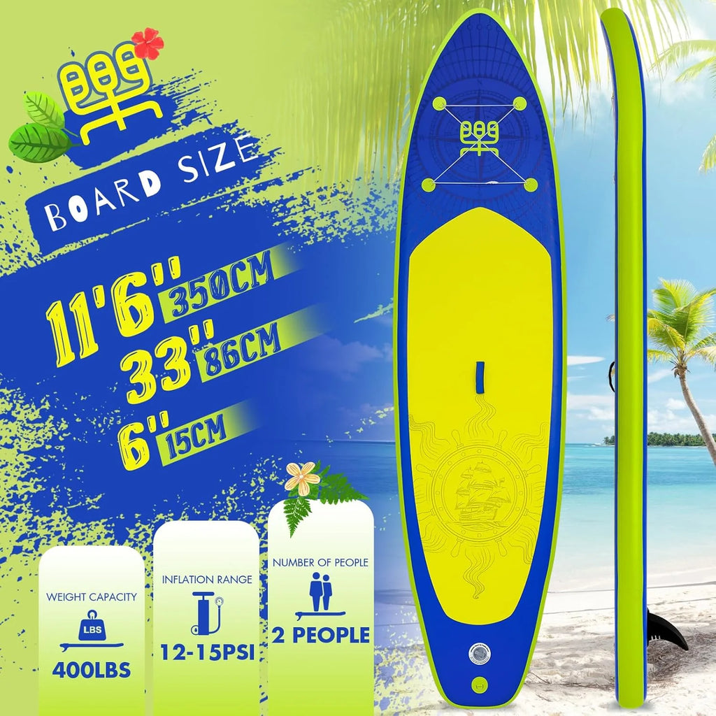 FunWater Inflatable Stand Up Paddle Board with Premium SUP Paddle Accessories, Non-Slip EVA Deck, 11'/10'6' Paddle