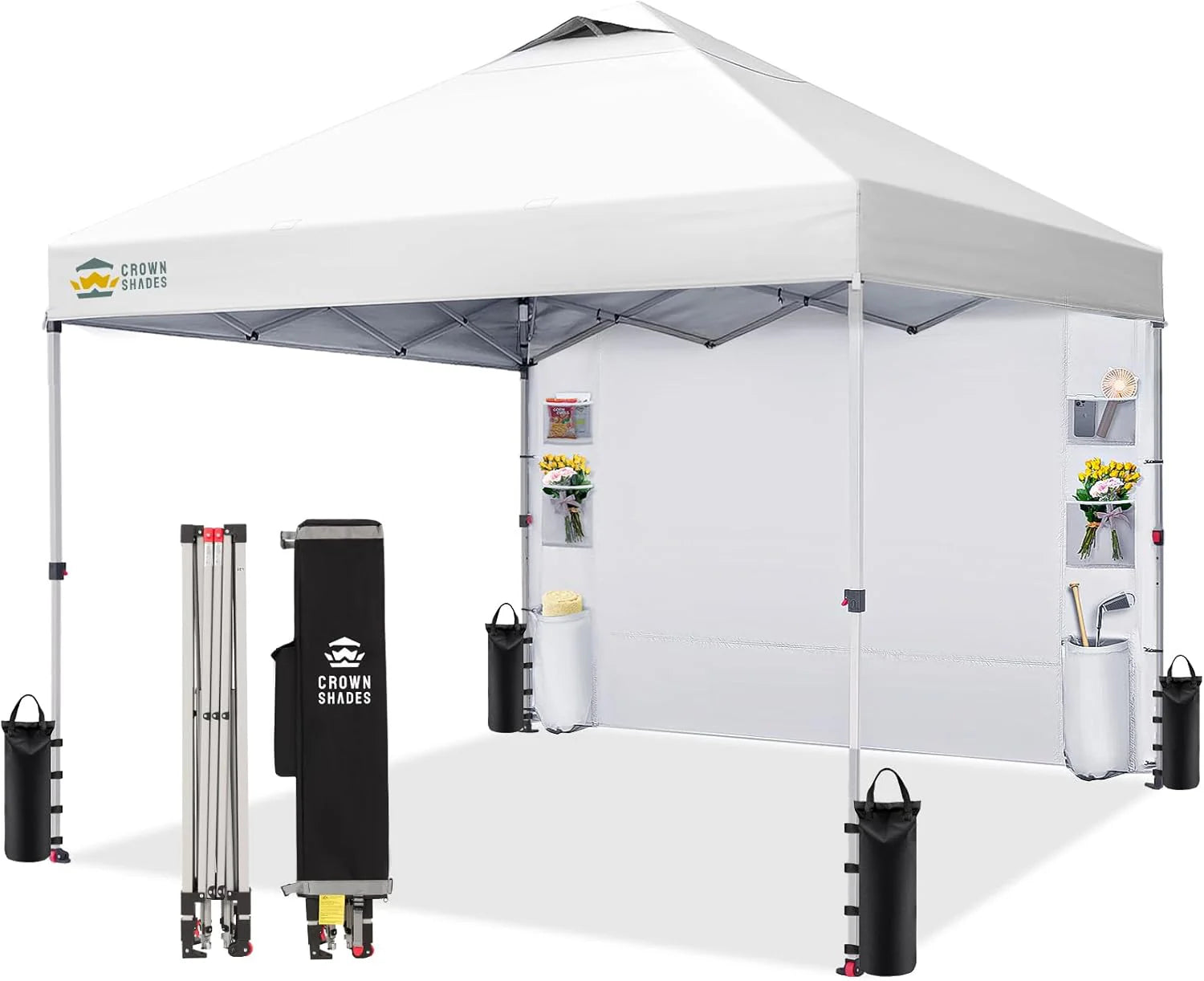 CROWN SHADES Canopy Tent 10x10 Pop Up Canopy Outdoor Shade with Pockets Sidewall, Easy Up Sun Shelter with One Person Set Up Center Lock, Portable Instant Camping Beach Canopy Tents, Purple