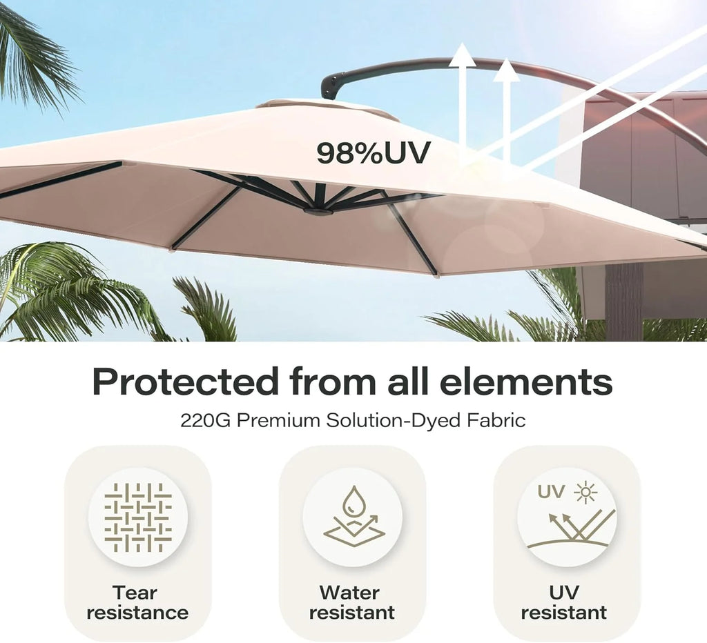 LAUSAINT HOME Outdoor Patio Umbrella with Base included, 11 FT Deluxe Curvy Cantilever Umbrella Heavy Duty Offset Hanging Umbrella with 360° Rotation for Market, Pool, Garden, Backyard, Deck (Beige)