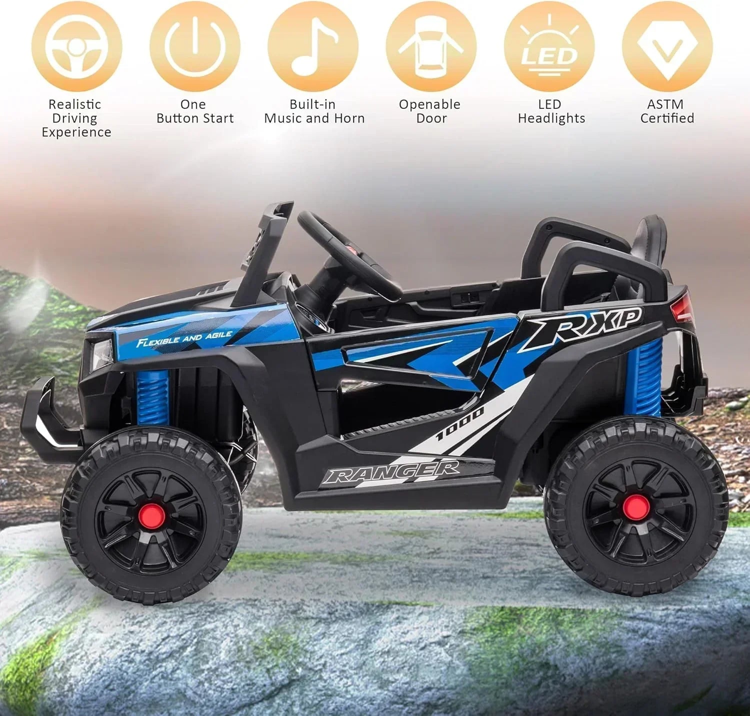 TOBBI 12V Kids Ride on Car Electric Off-Road UTV Truck with Diverse Functions Double Open Doors