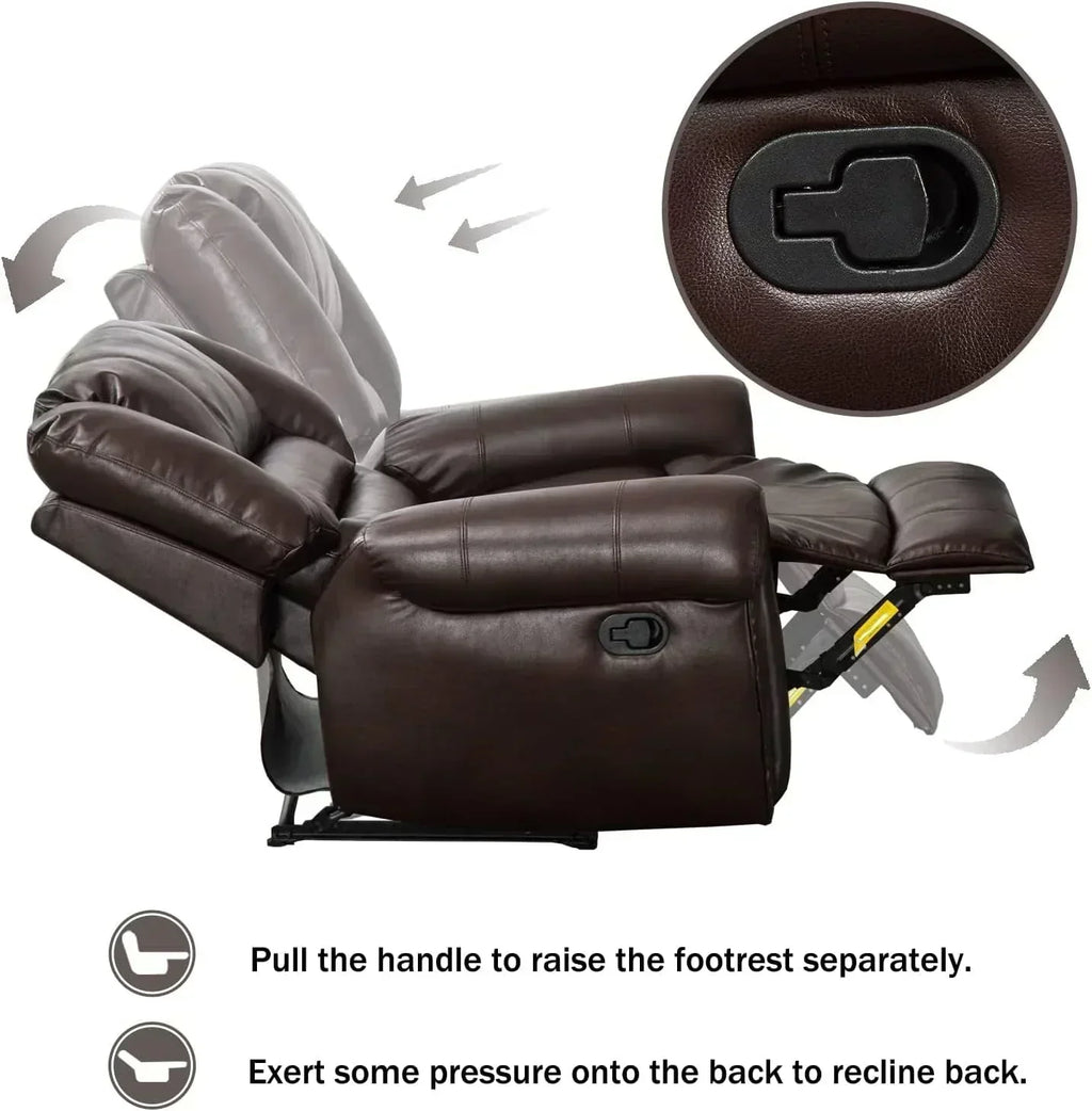Leather recliner classic traditional manual recliner single sofa for living room
