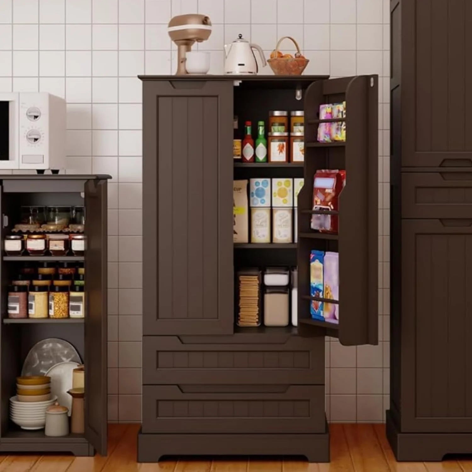Gizoon Kitchen Pantry Cabinet with Drawers Freestanding Bathroom Storage Cabinet with Doors and Shelves, 47 Inch Small Pantry Cabinet