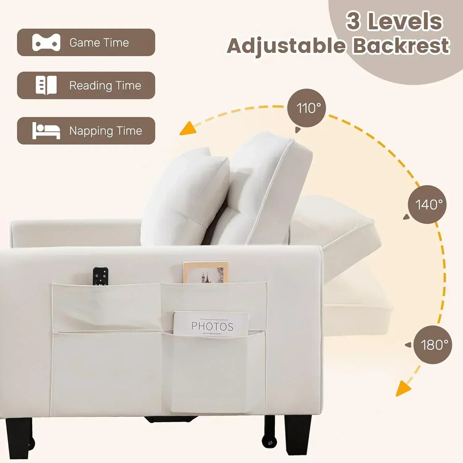Convertible Sleeper Chair 3 in 1 Sleeper Chair Bed Pull Out Sofa Bed Chairs Velvet Single Sofa