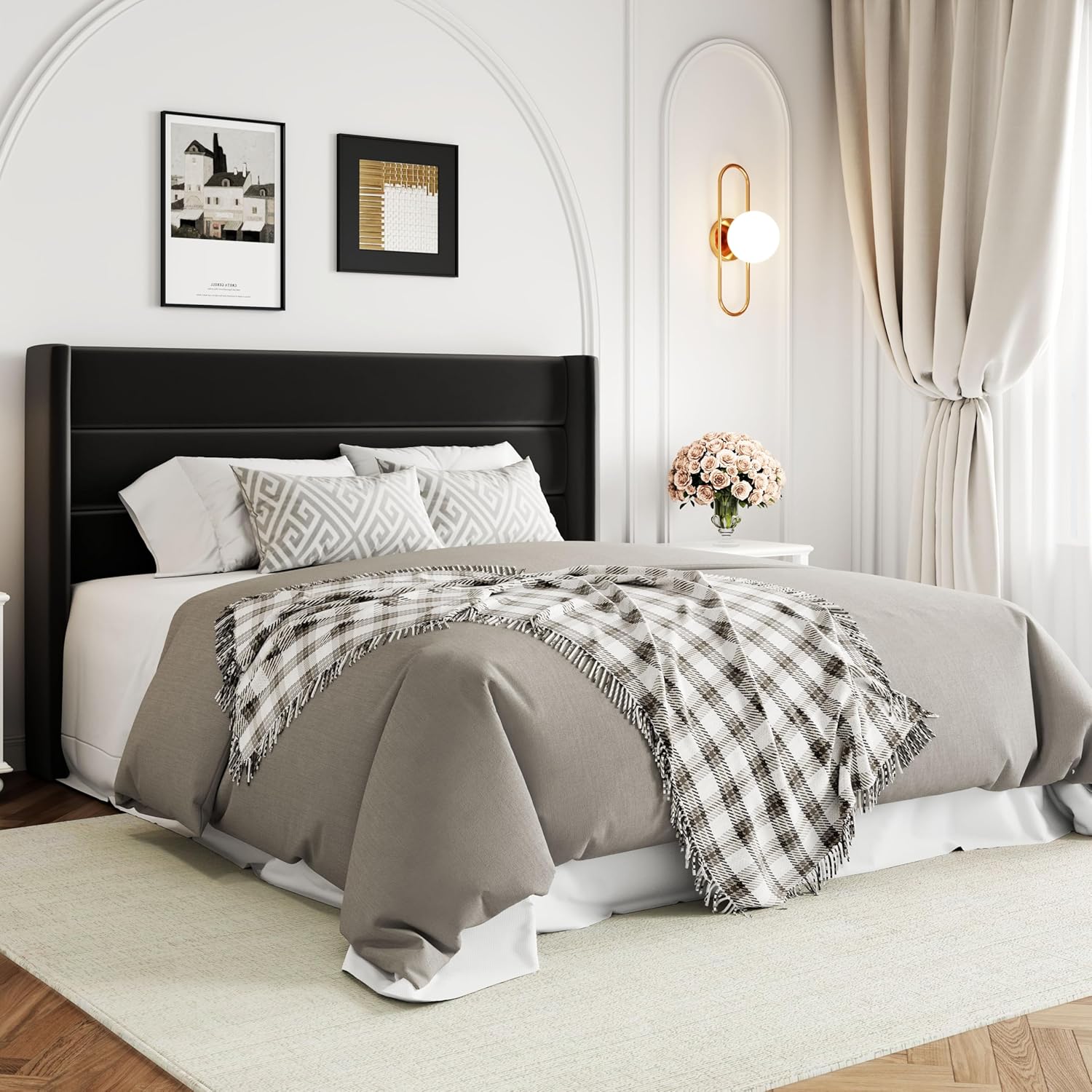 Allewie Queen Size Lift Up Storage Bed Modern Wingback Headboard Hydraulic Support