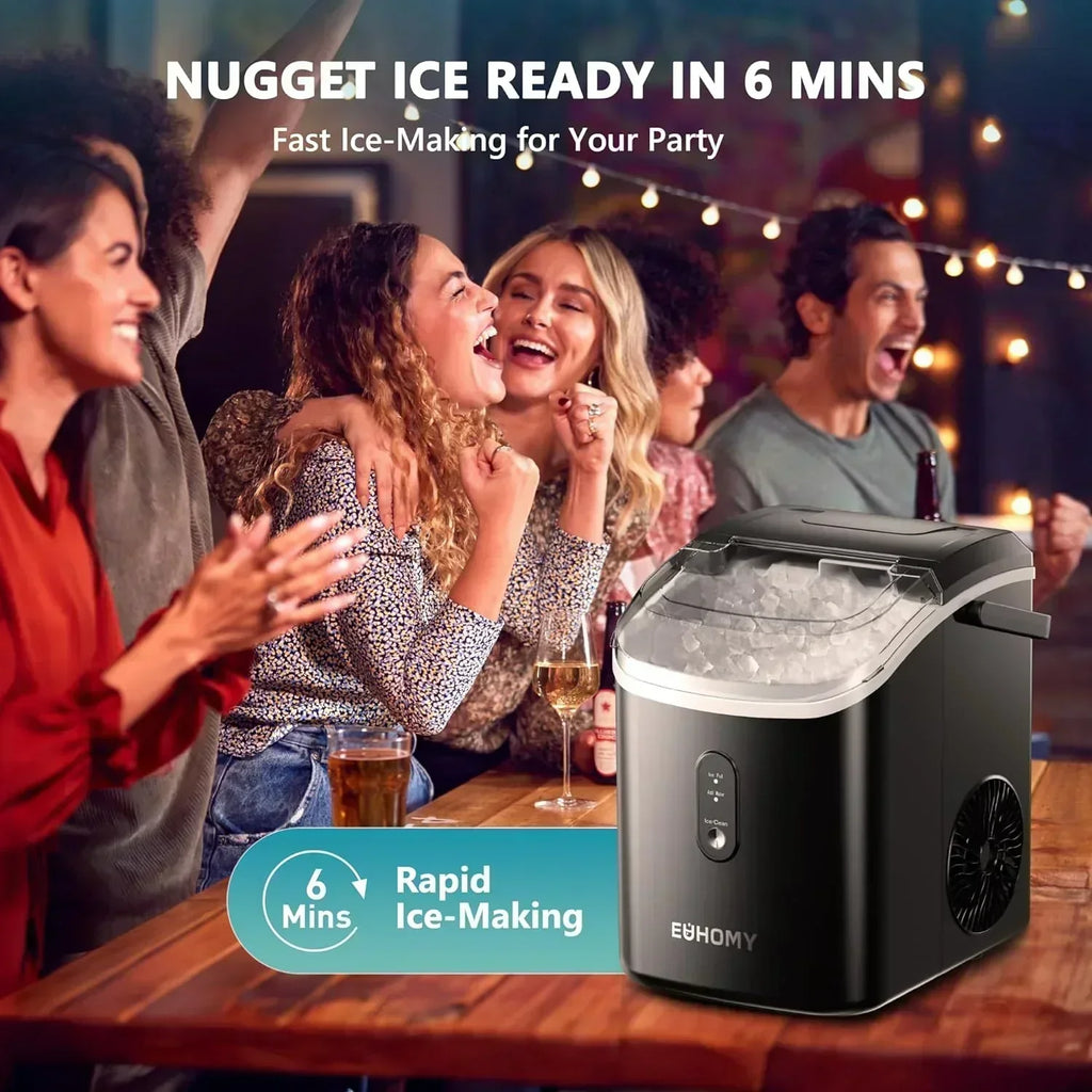 EUHOMY Nugget Ice Maker Countertop with Handle Ready 34lbs Per Day Removable Top Cover