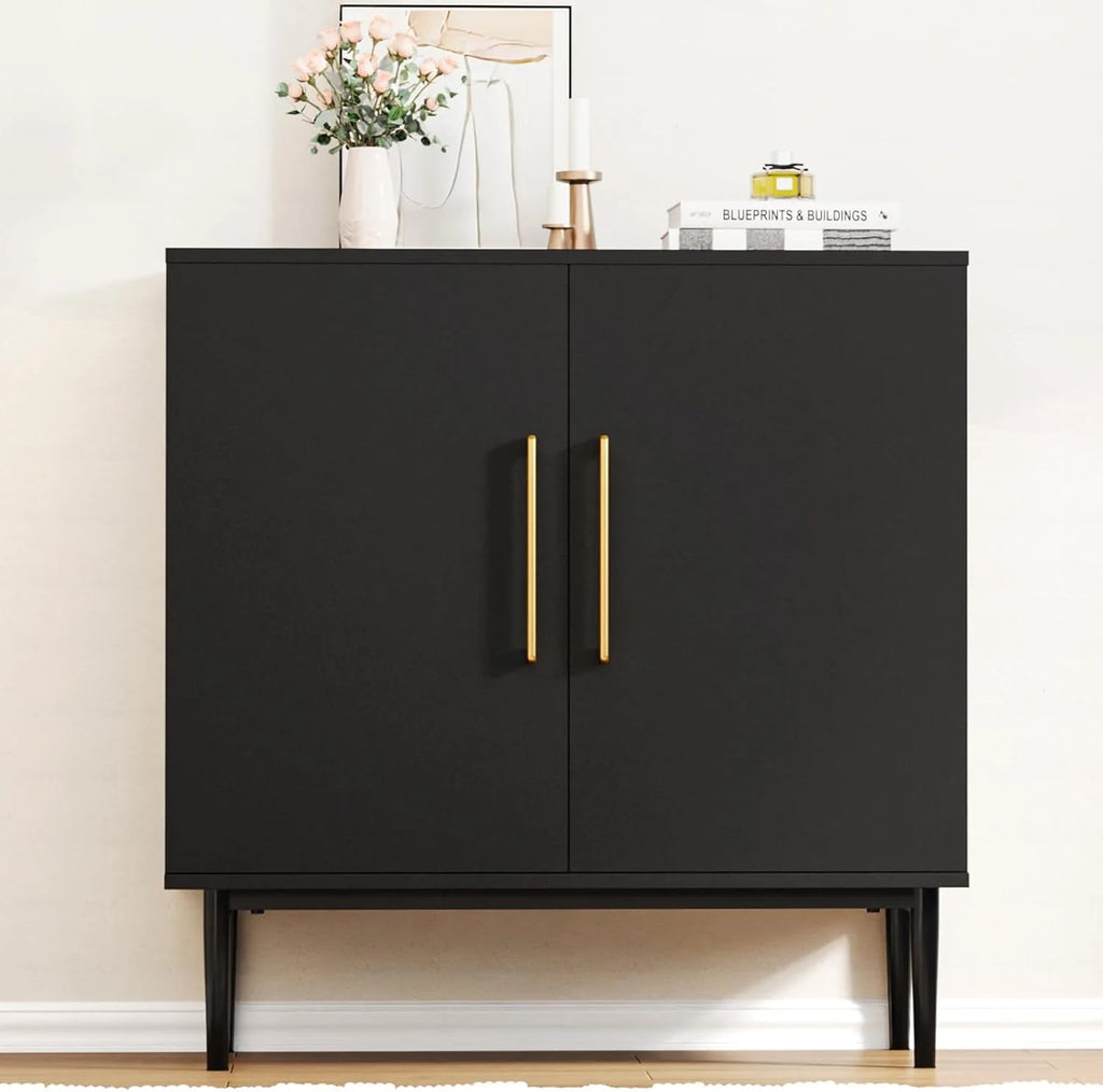 Free Standing Cabinet Black Wood for Living Room, Bedroom, Dining Room, Hallway, Entryway