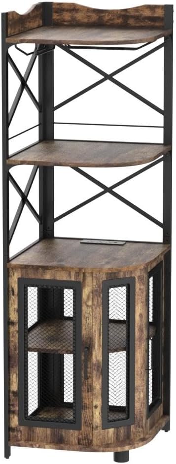 Corner bar cabinet with power socket industrial style wine cabinet light strip and glass rack