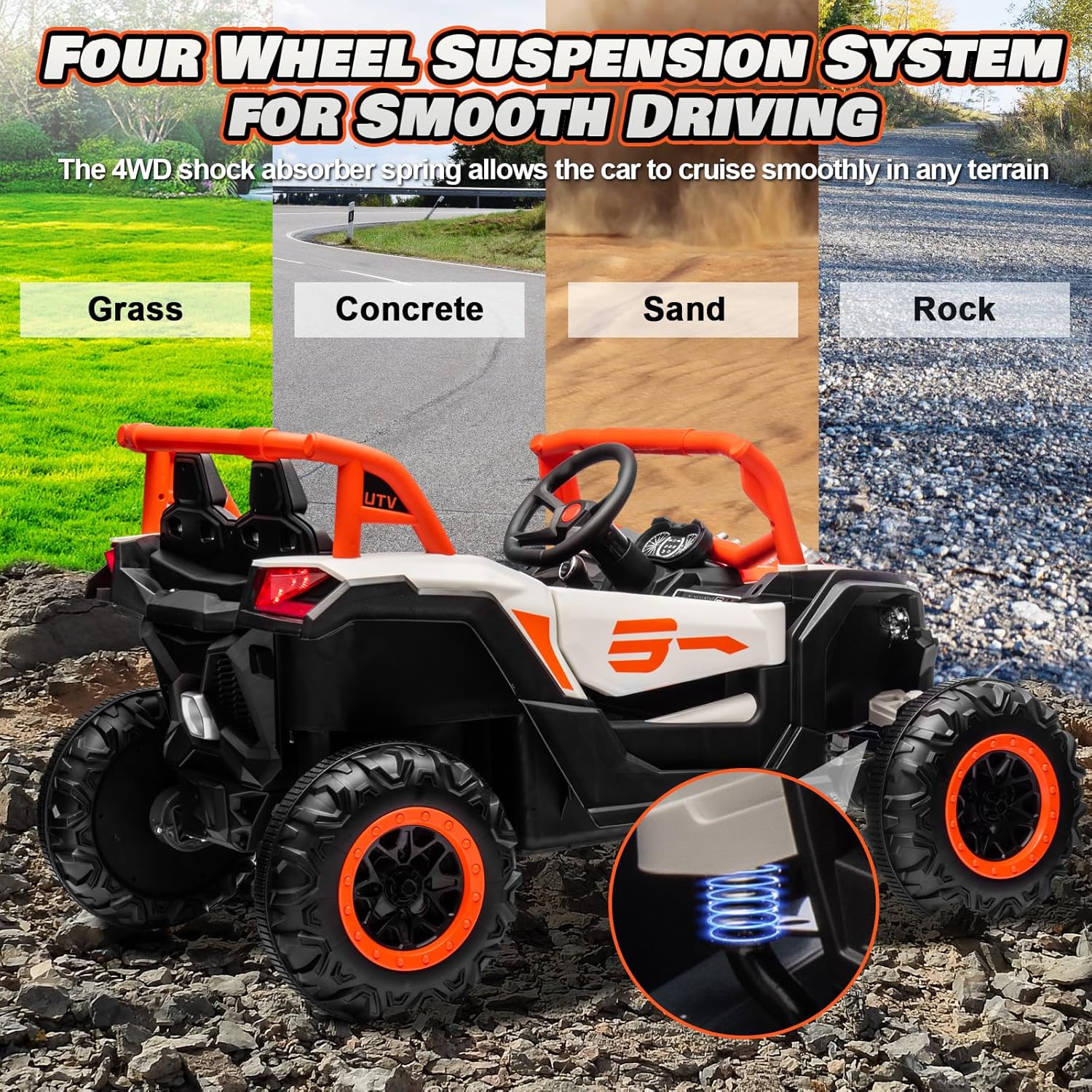 JOYRACER Kids Remote Control Car with 4 x 150W Motors Shock Absorbers Bluetooth MP3 Player