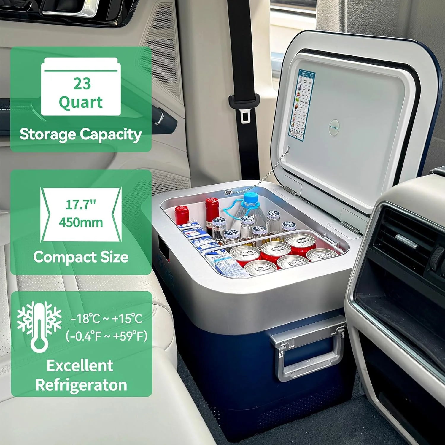 Car Fridge Portable 12 Volt Refrigerator 23 Quart (22 Liter) Freezer Compressor Cooler 12V/24V DC