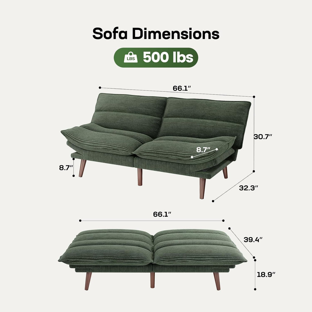 Futon Sofa Bed Futon Sofa Adjustable Back Armrests Converts to Small Sleeper Sofa Bed