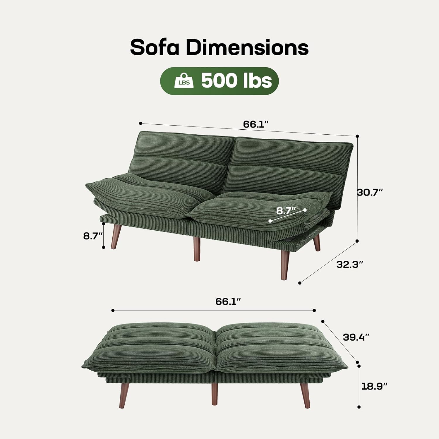 Futon Sofa Bed Futon Sofa Adjustable Back Armrests Converts to Small Sleeper Sofa Bed