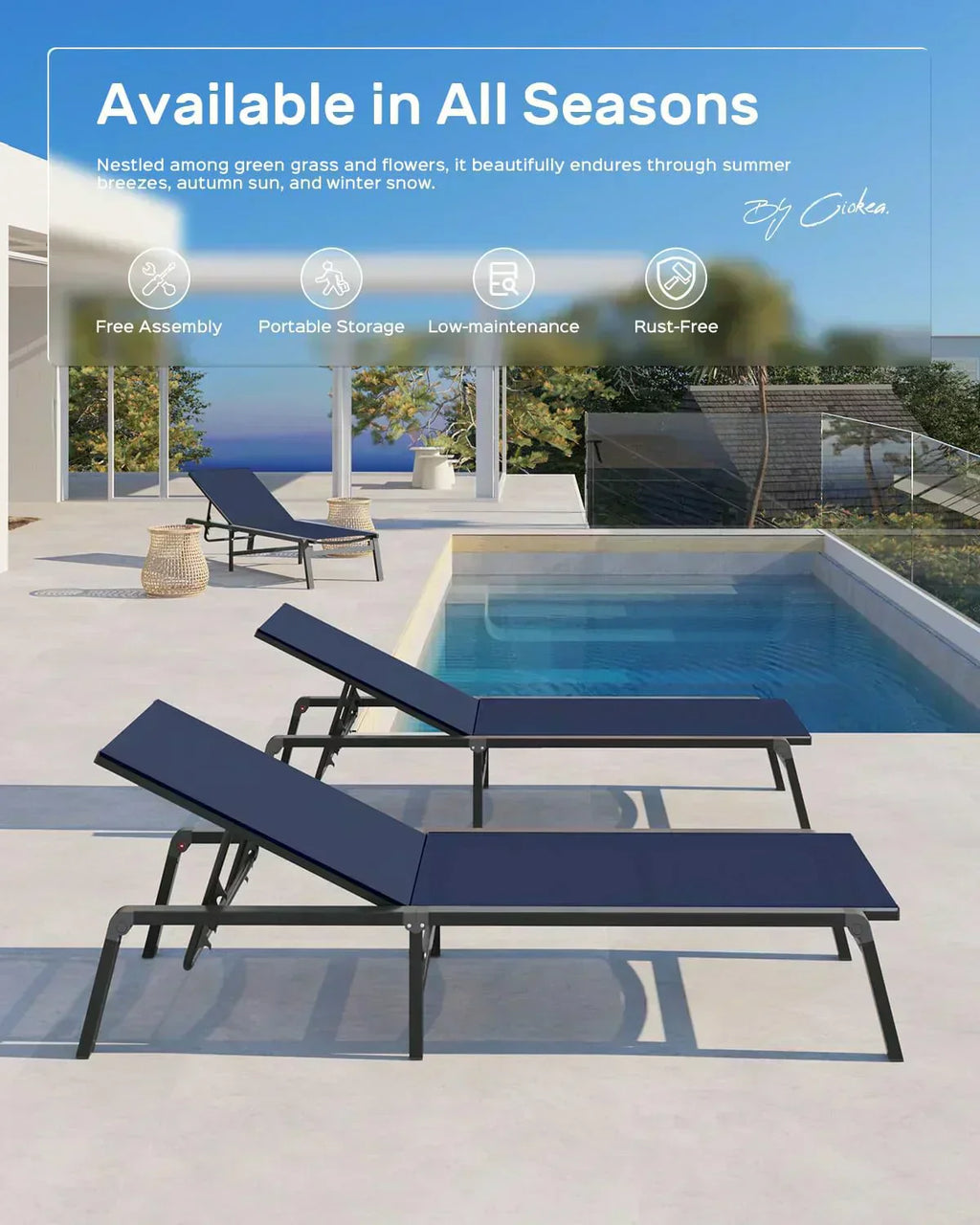 Aluminum Chaise Lounge Outdoor Foldable Assemble Free Outdoor Lounge Chair 5 Adjustable Backrest