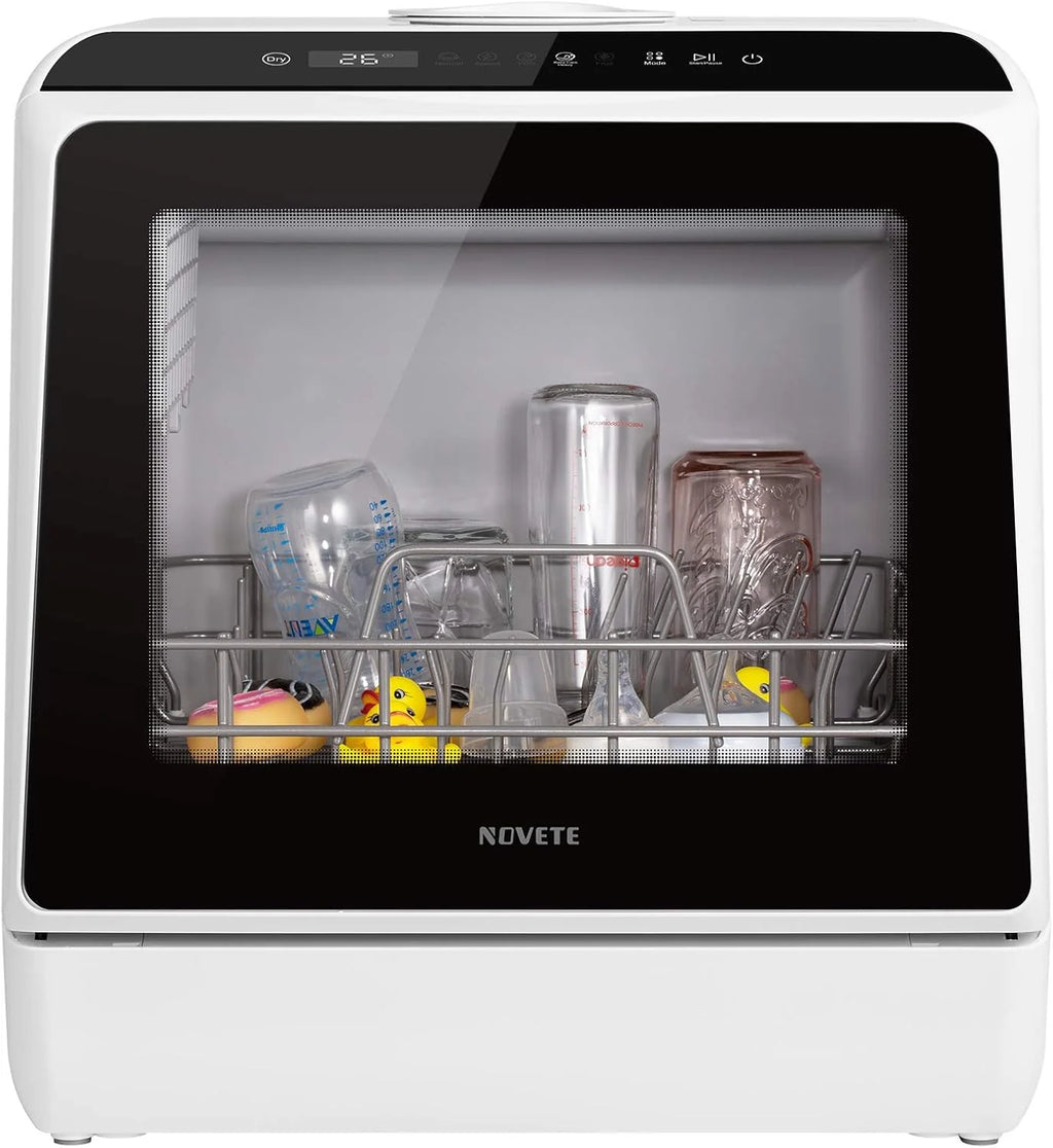 NOVETE Portable Countertop Dishwashers, Compact Dishwashers with 5L Built-in Water Tank & Inlet Hose