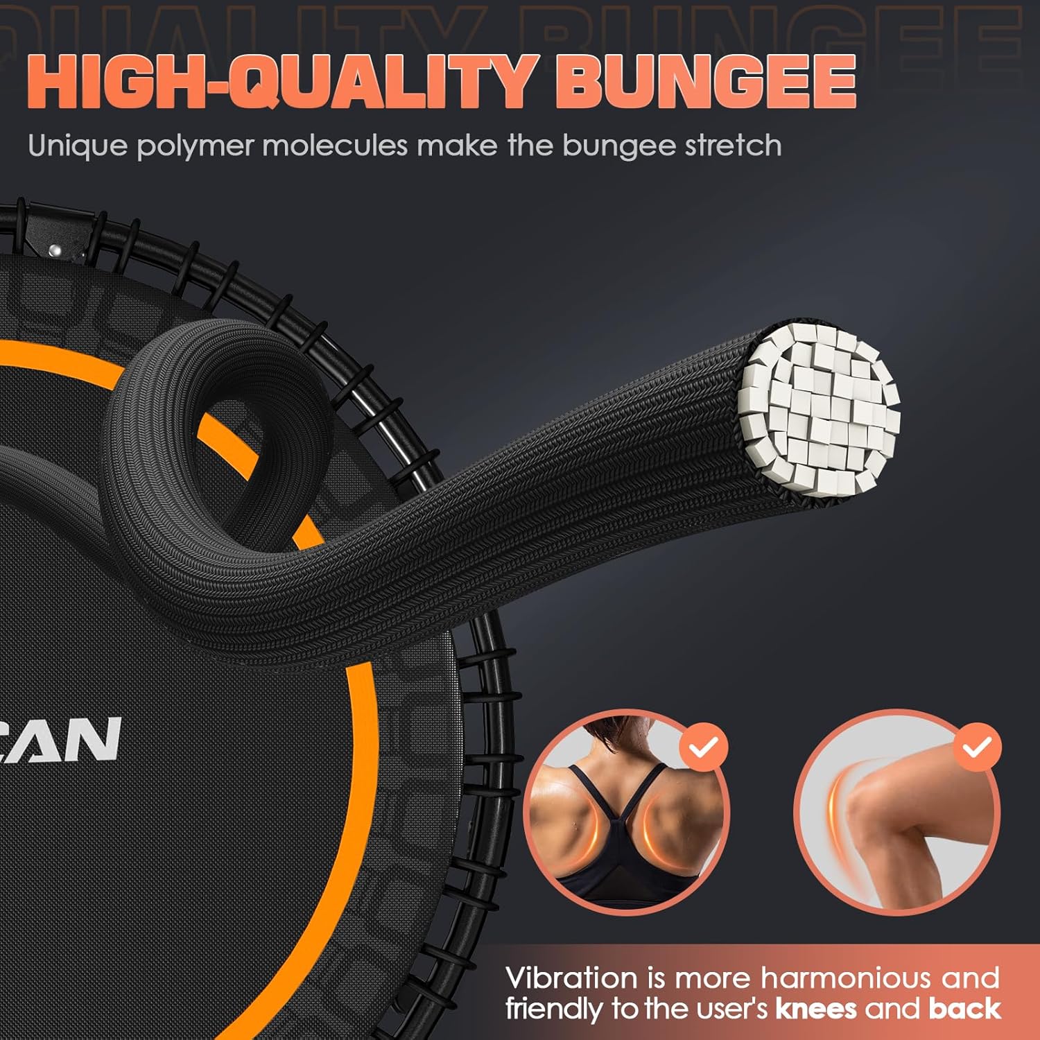 BCAN 450/550 LBS Foldable Mini Trampoline, 40/48 Fitness Trampoline with Bungees, U Shape Adjustable Foam Handle, Stable & Quiet Exercise Rebounder for Adults Indoor/Outdoor Workout