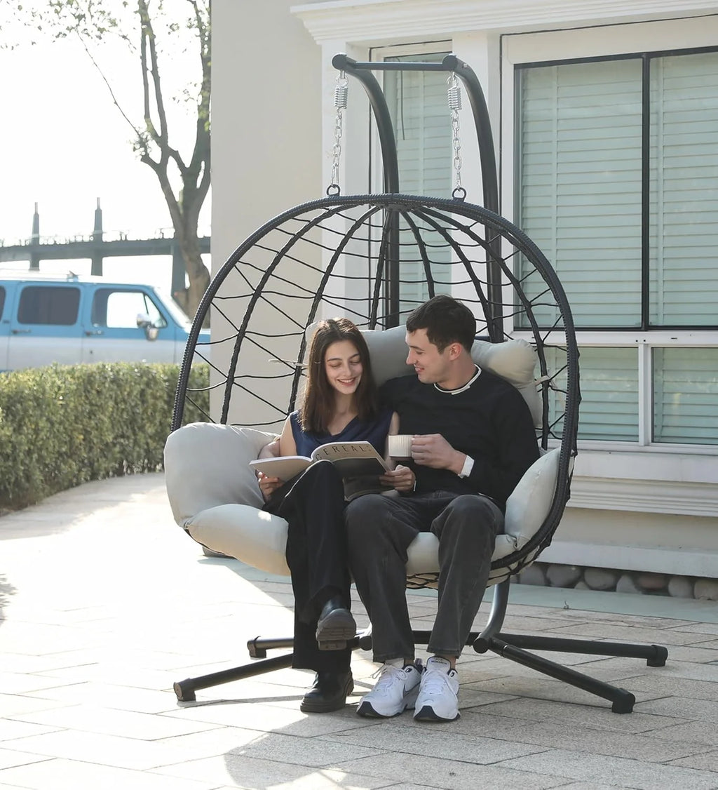 Double Egg Chair Hammock Swing Chair Foldable Hanging Loveseat UV Resistant Cushions