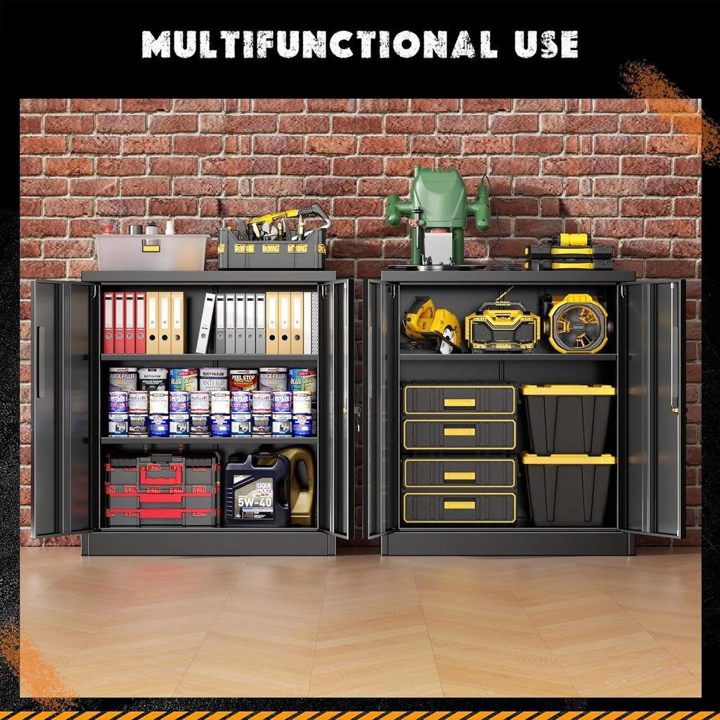 Greenvelly Metal Storage Cabinet, 72 Black Locking Metal Cabinet with 2 Doors and 4 Adjustable Shelves, Lockable Garage Storage Cabinets for Home Office, Garage, Kitchen, Living Room