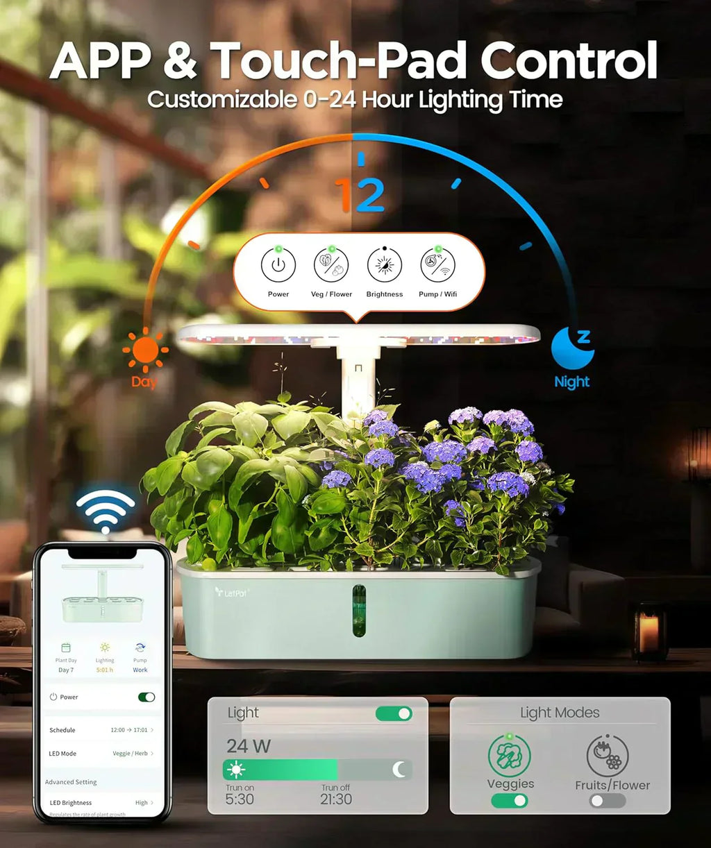Hydroponic Planting System Kit App and WiFi Controlled Indoor Garden Full Spectrum Grow Light